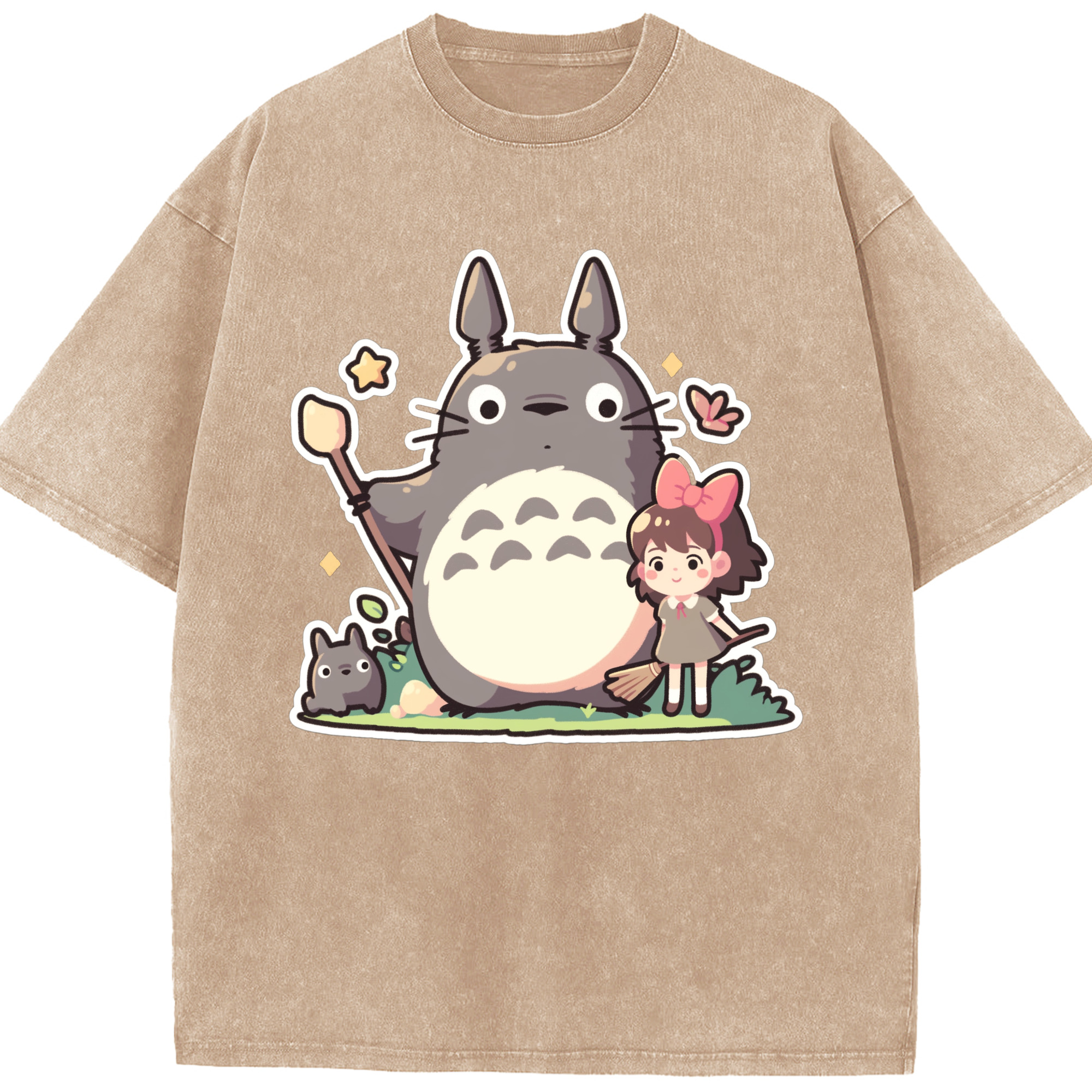 （画像用） となりのトトロ 草壁メイ 草壁サツキ My Neighbor Totoro Satsuki Kusakabe Mei Kusakabe 綿100% ヴィンテージ風 半袖Tシャツ（フロントプリント）