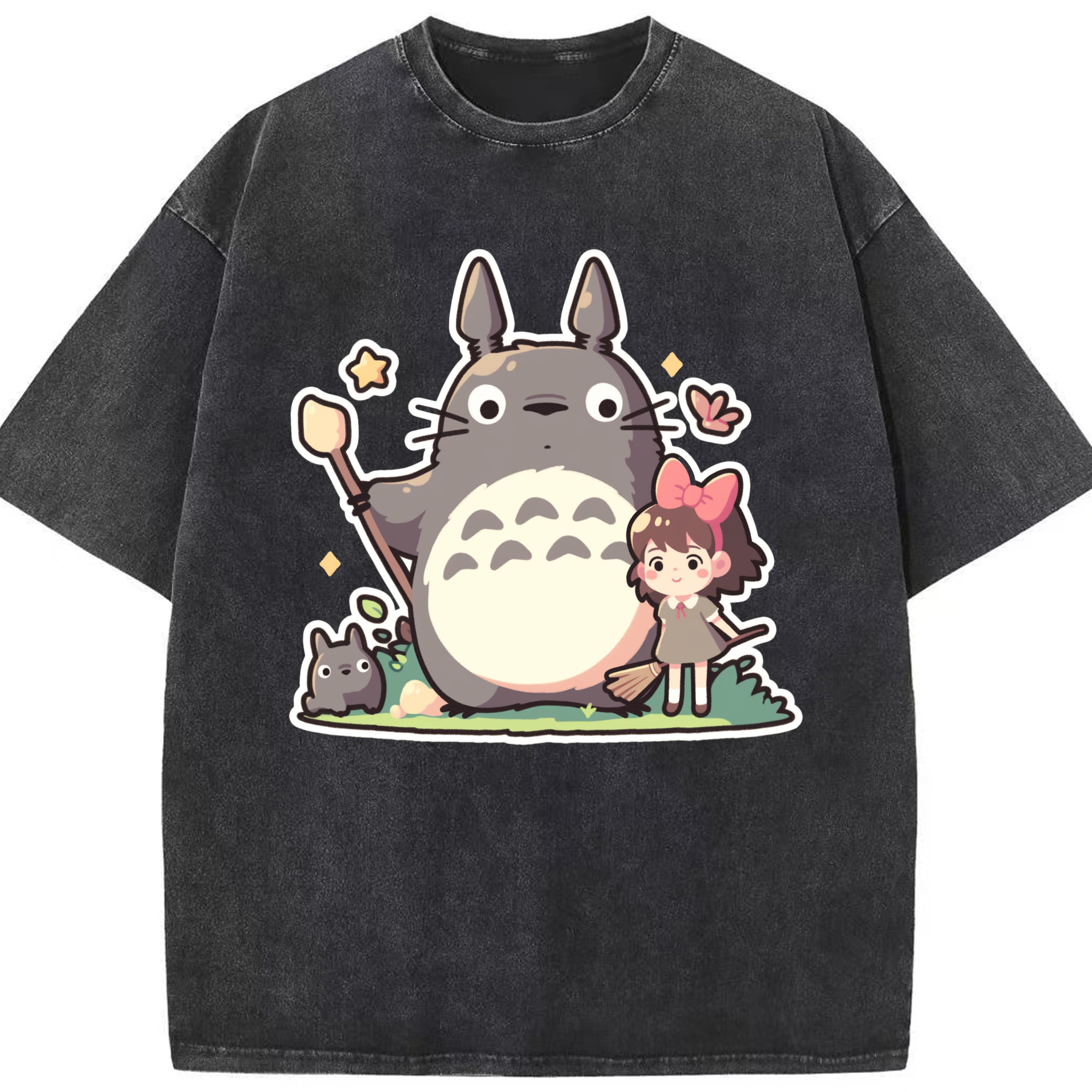 （画像用） となりのトトロ 草壁メイ 草壁サツキ My Neighbor Totoro Satsuki Kusakabe Mei Kusakabe 綿100% ヴィンテージ風 半袖Tシャツ（フロントプリント）