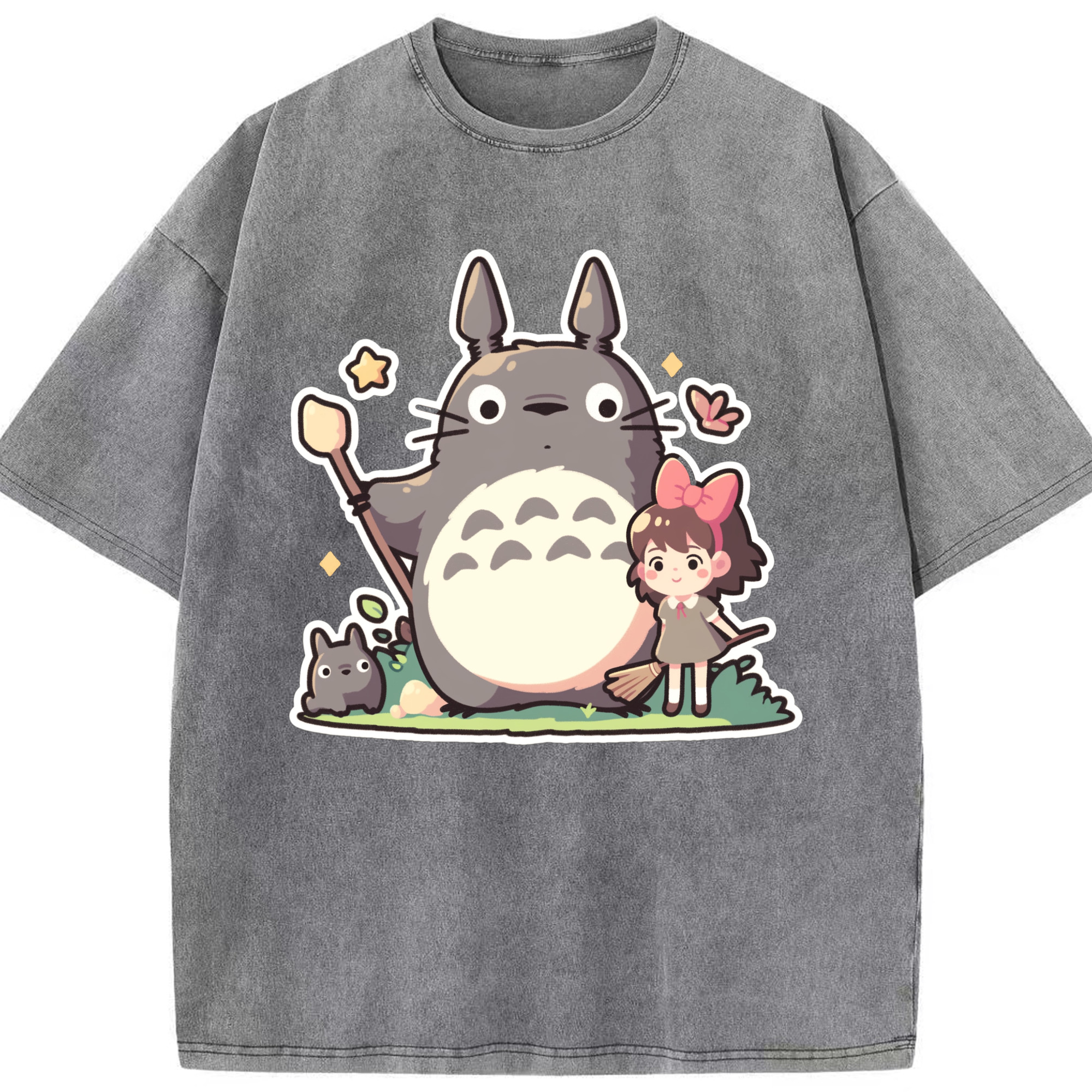 （画像用） となりのトトロ 草壁メイ 草壁サツキ My Neighbor Totoro Satsuki Kusakabe Mei Kusakabe 綿100% ヴィンテージ風 半袖Tシャツ（フロントプリント）