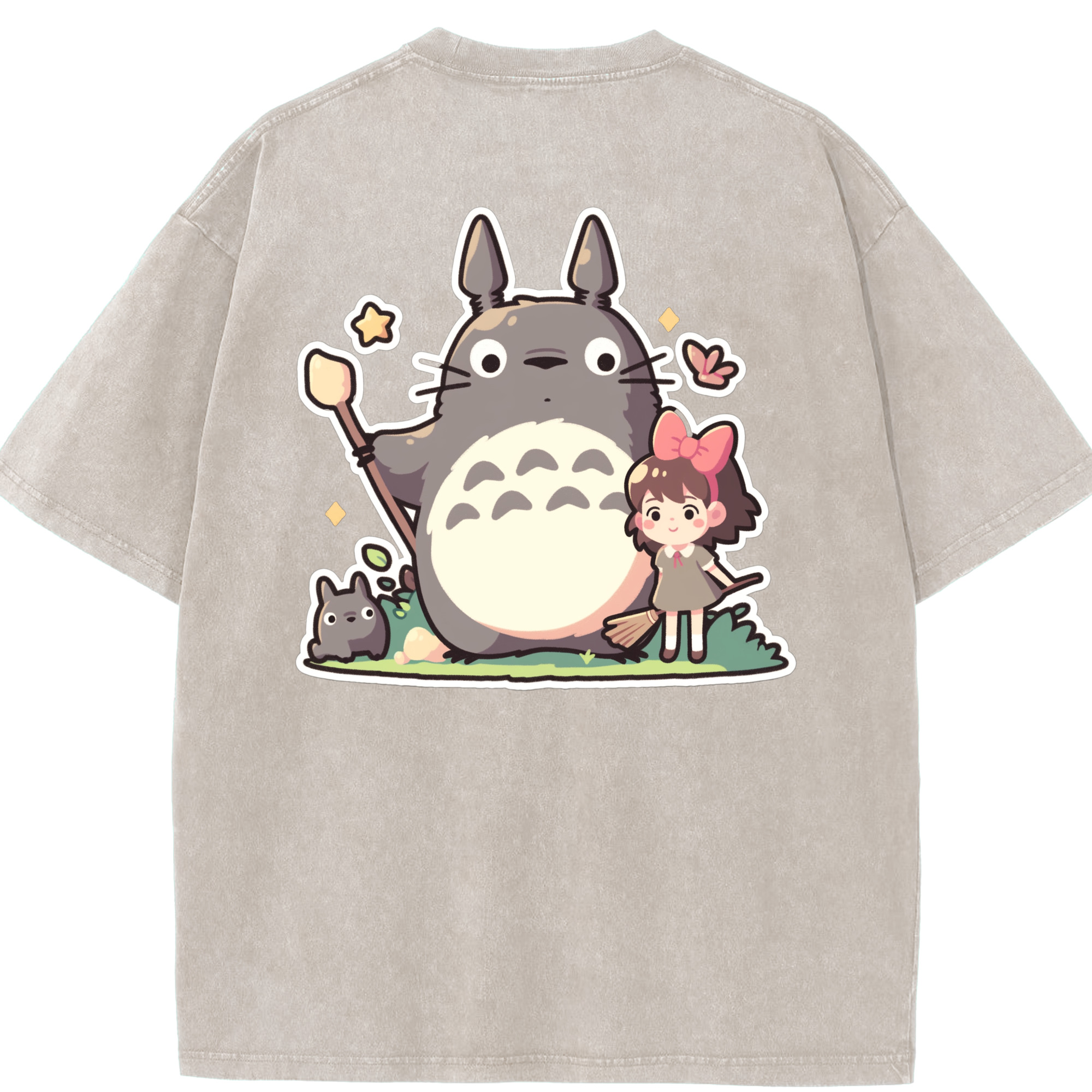 （画像用） となりのトトロ 草壁メイ 草壁サツキ My Neighbor Totoro Satsuki Kusakabe Mei Kusakabe 綿100% ヴィンテージ風 半袖Tシャツ（背面プリント）