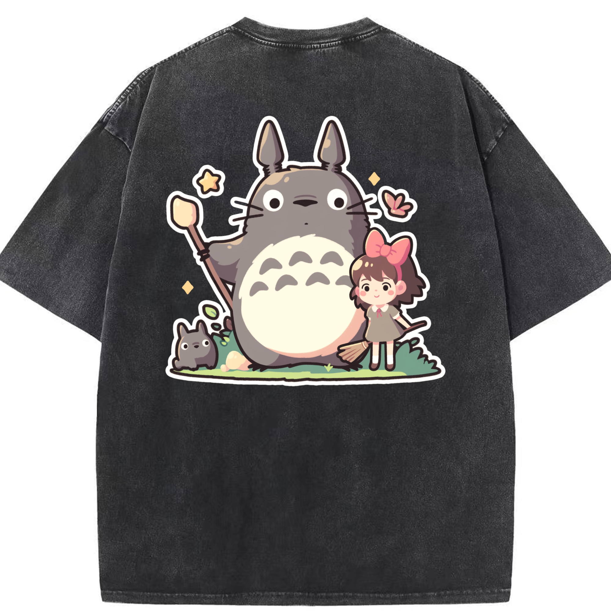 （画像用） となりのトトロ 草壁メイ 草壁サツキ My Neighbor Totoro Satsuki Kusakabe Mei Kusakabe 綿100% ヴィンテージ風 半袖Tシャツ（背面プリント）