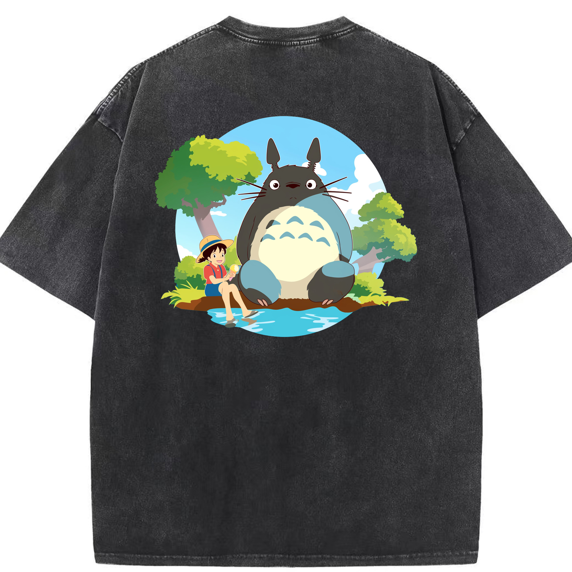 （画像用） となりのトトロ 草壁メイ 草壁サツキ My Neighbor Totoro Satsuki Kusakabe Mei Kusakabe 綿100% ヴィンテージ風 半袖Tシャツ（背面プリント）