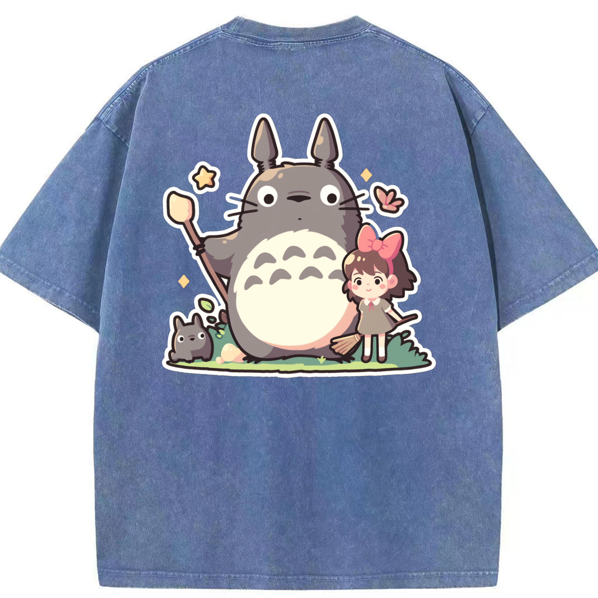 （画像用） となりのトトロ 草壁メイ 草壁サツキ My Neighbor Totoro Satsuki Kusakabe Mei Kusakabe 綿100% ヴィンテージ風 半袖Tシャツ（背面プリント）