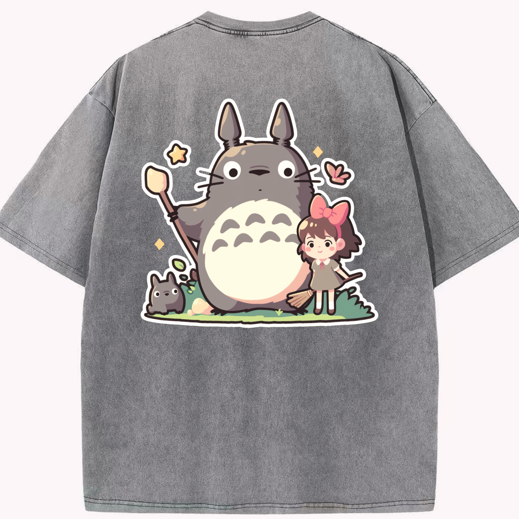 （画像用） となりのトトロ 草壁メイ 草壁サツキ My Neighbor Totoro Satsuki Kusakabe Mei Kusakabe 綿100% ヴィンテージ風 半袖Tシャツ（背面プリント）