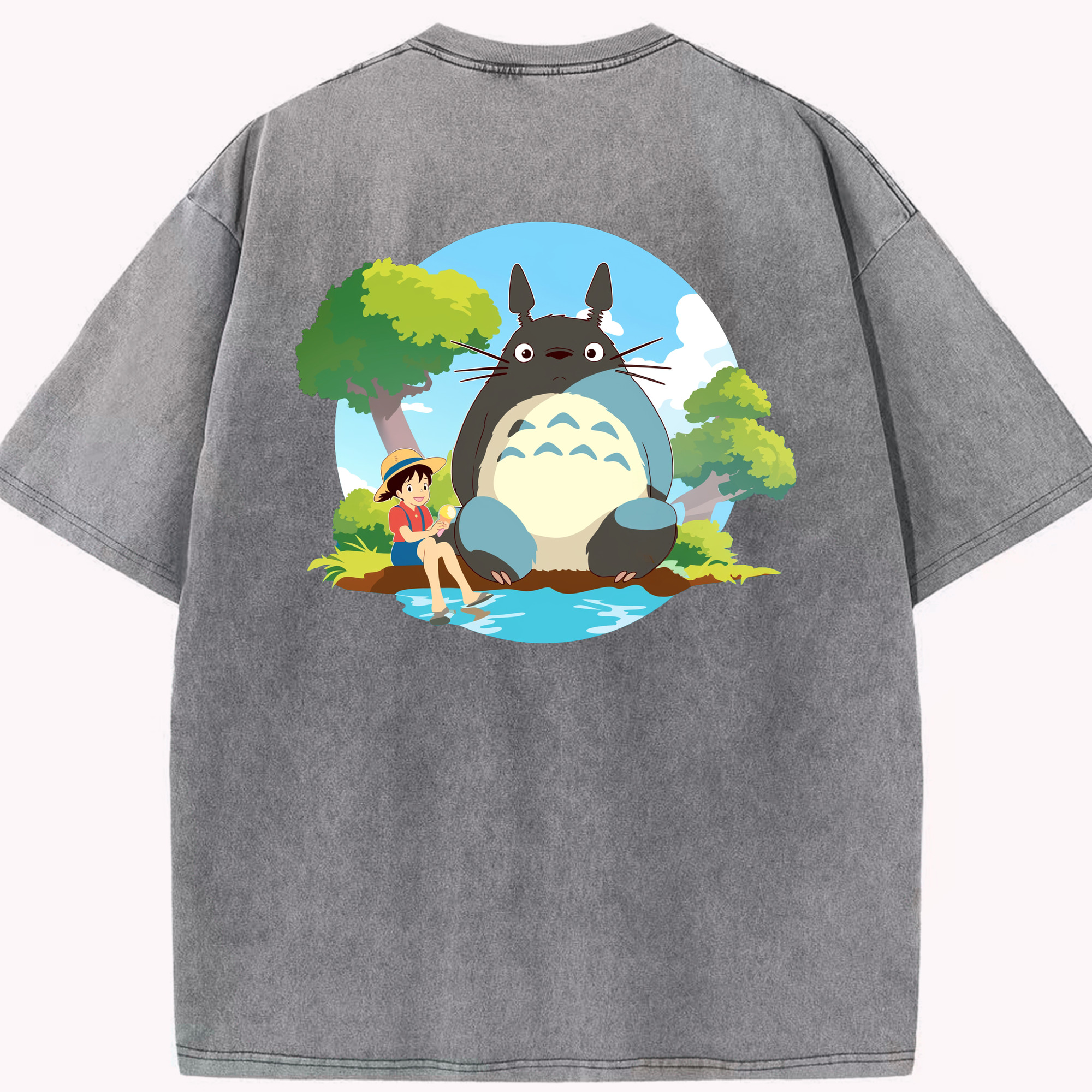 （画像用） となりのトトロ 草壁メイ 草壁サツキ My Neighbor Totoro Satsuki Kusakabe Mei Kusakabe 綿100% ヴィンテージ風 半袖Tシャツ（背面プリント）
