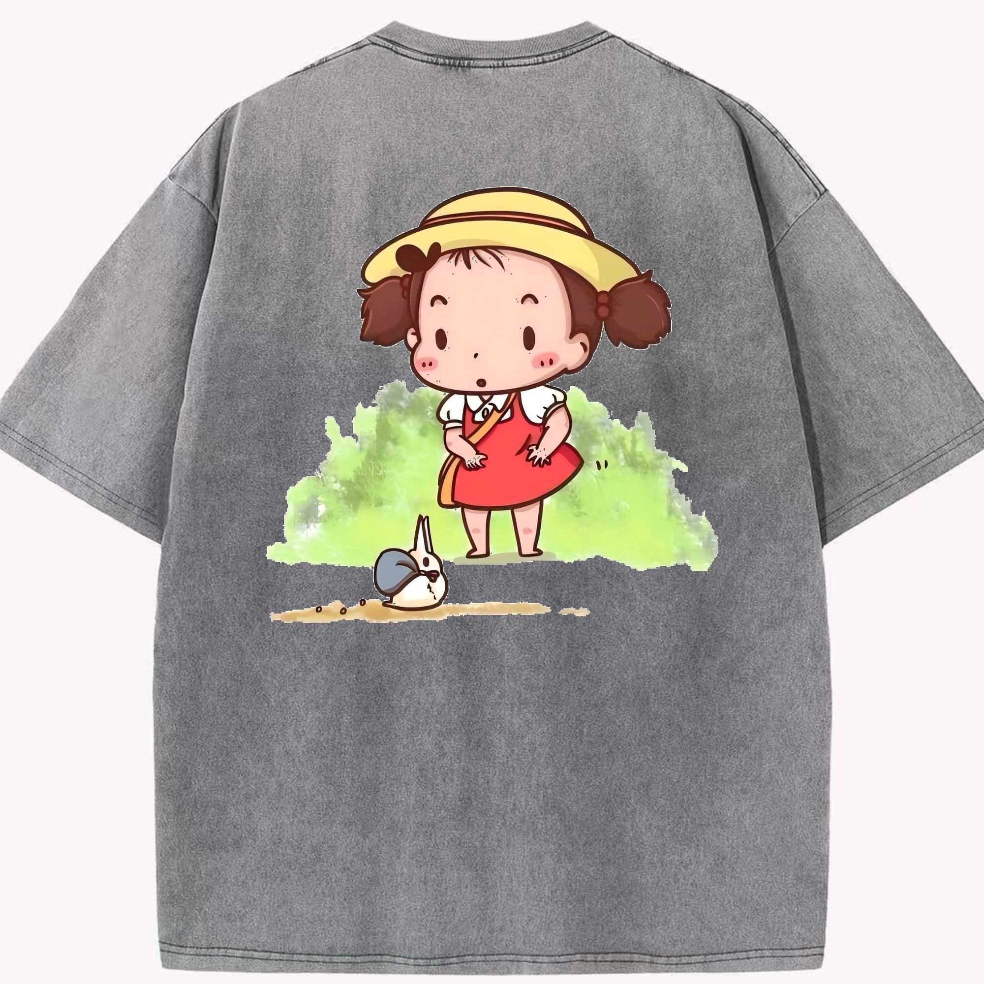 （画像用） となりのトトロ 草壁メイ 草壁サツキ My Neighbor Totoro Satsuki Kusakabe Mei Kusakabe 綿100% ヴィンテージ風 半袖Tシャツ（背面プリント）