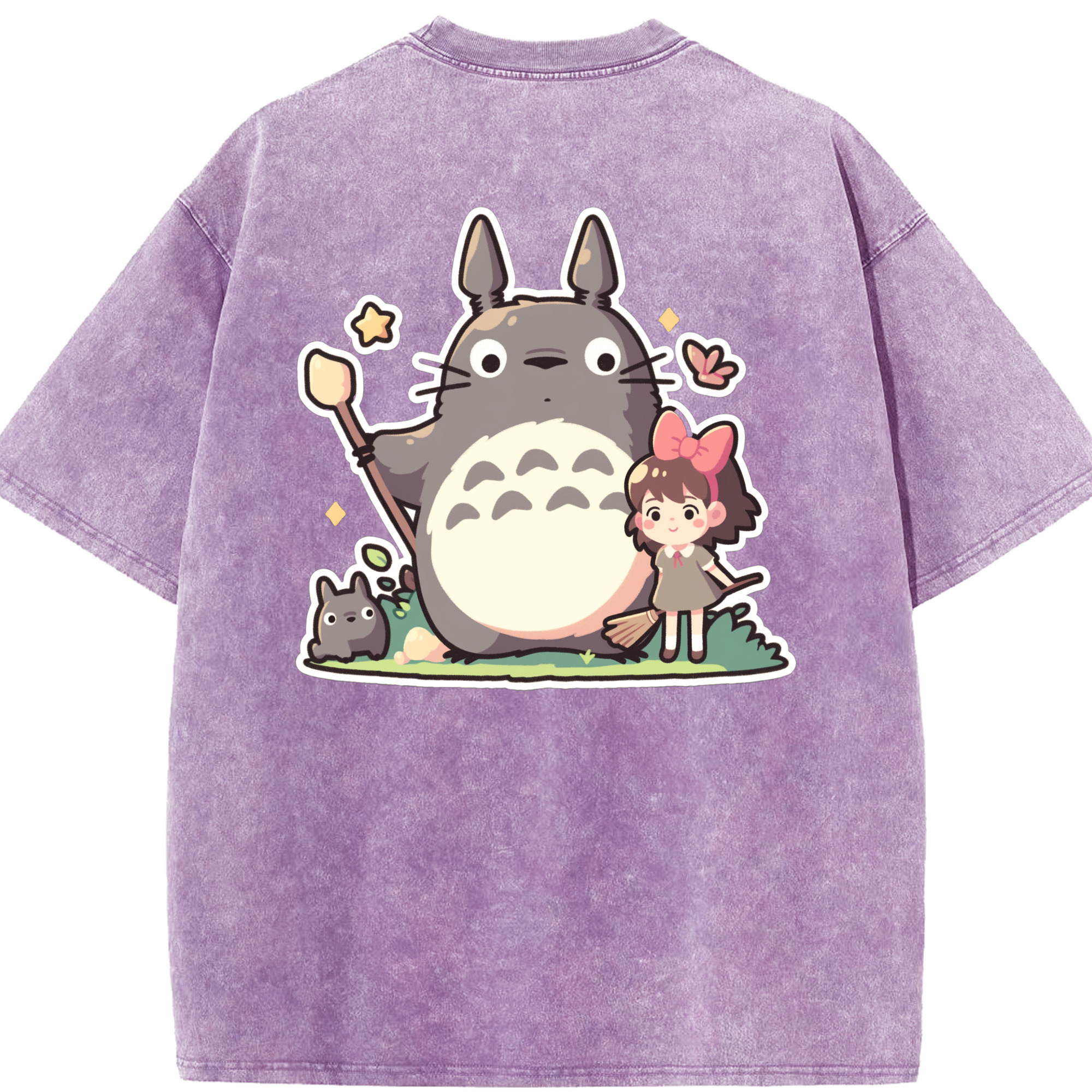 （画像用） となりのトトロ 草壁メイ 草壁サツキ My Neighbor Totoro Satsuki Kusakabe Mei Kusakabe 綿100% ヴィンテージ風 半袖Tシャツ（背面プリント）