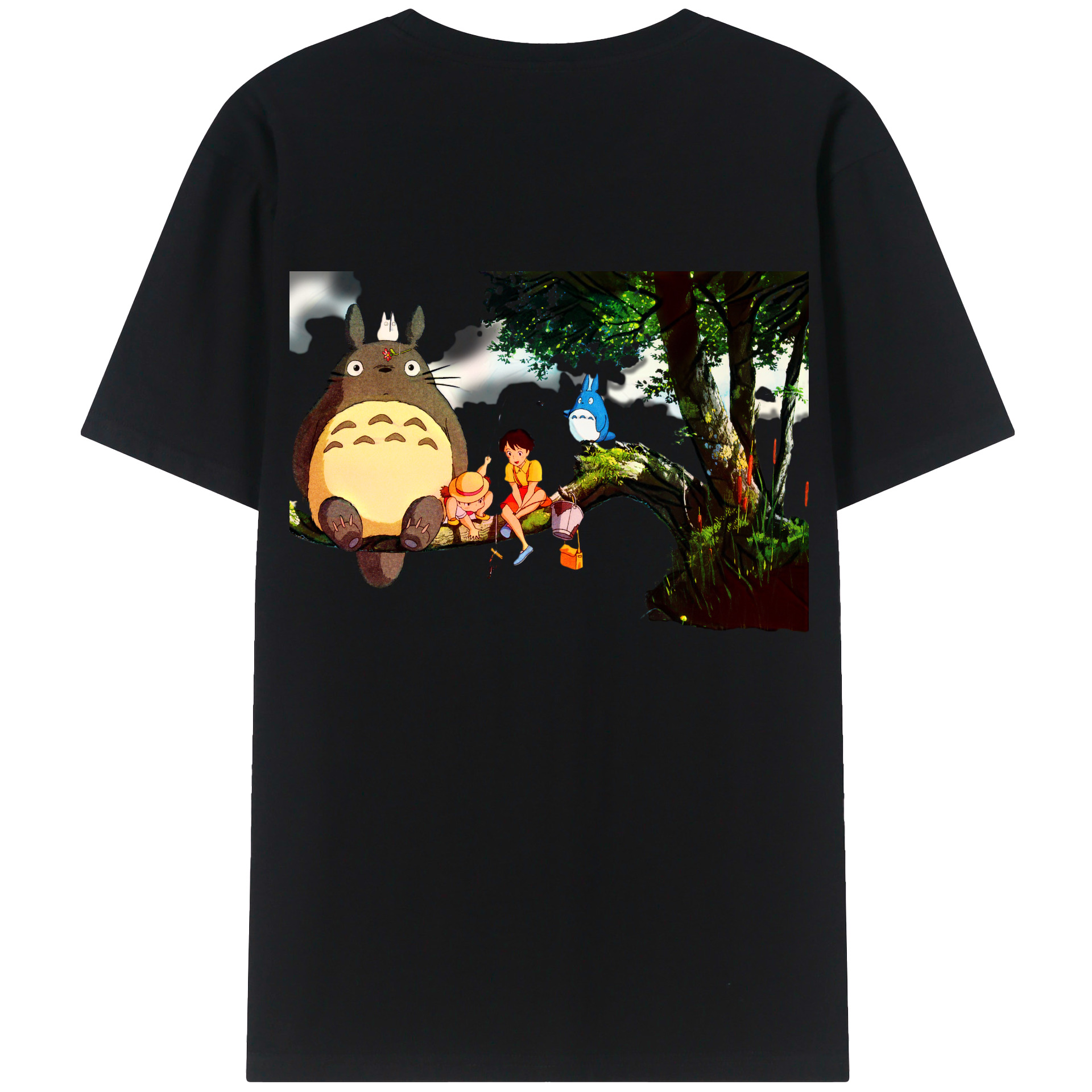 （画像用） となりのトトロ 草壁メイ 草壁サツキ My Neighbor Totoro Satsuki Kusakabe Mei Kusakabe 綿100％ メンズ半袖Tシャツ（バックプリント） 通気性