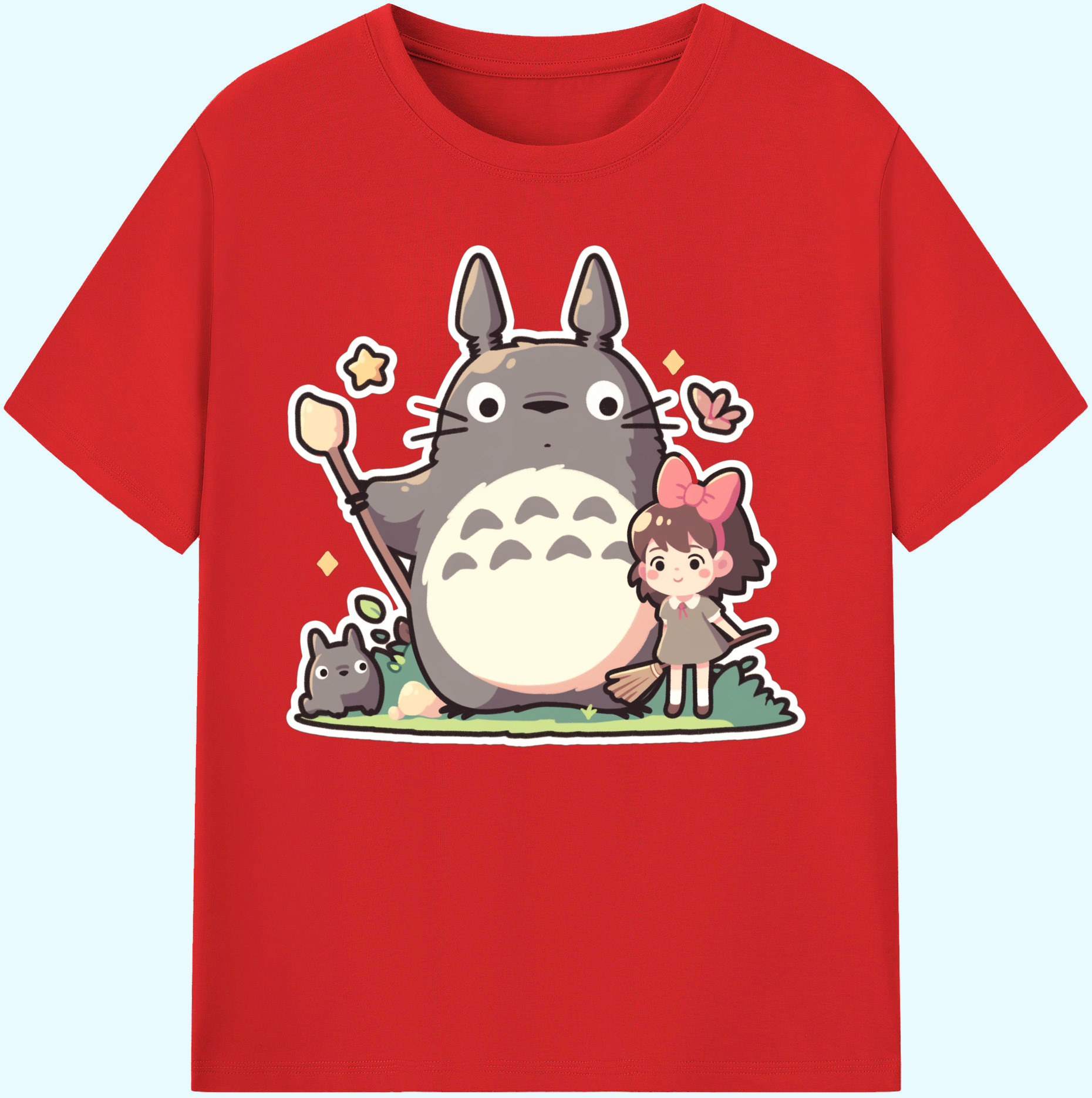 （画像用） となりのトトロ 草壁メイ 草壁サツキ My Neighbor Totoro Satsuki Kusakabe Mei Kusakabe 綿100％ メンズ半袖Tシャツ｜肌触りやわらか＆通気性