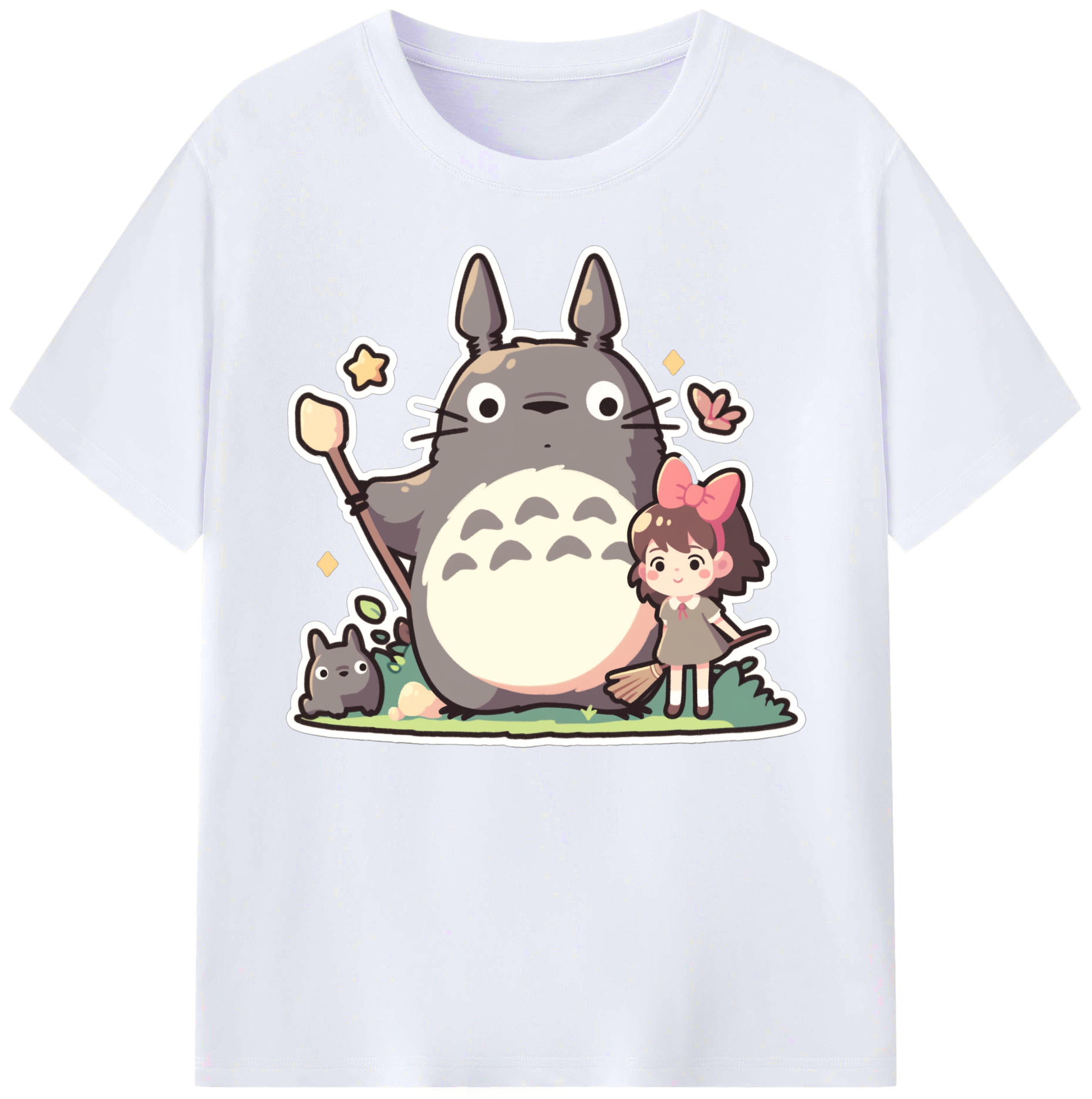 （画像用） となりのトトロ 草壁メイ 草壁サツキ My Neighbor Totoro Satsuki Kusakabe Mei Kusakabe 綿100％ メンズ半袖Tシャツ｜肌触りやわらか＆通気性