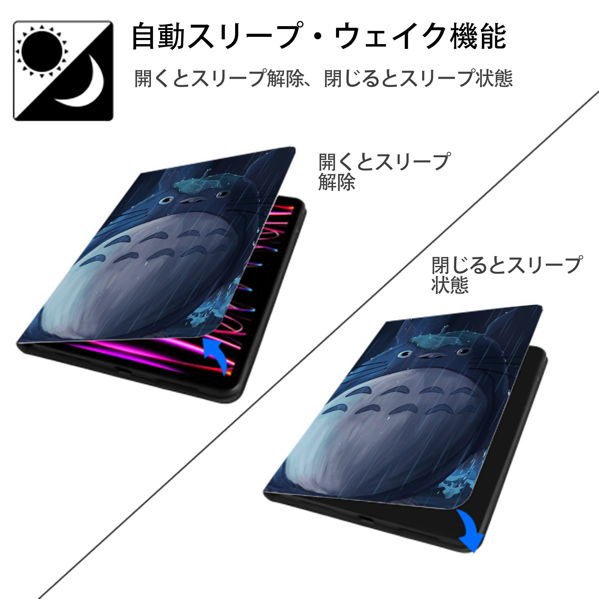 となりのトトロ 草壁メイ 草壁サツキ My Neighbor Totoro Satsuki Kusakabe Mei Kusakabe IPad ケース ブック型 PUレザー TPU 耐衝撃 軽量 薄型 ペン収納なし 全面保護 IPad 各モデル対応