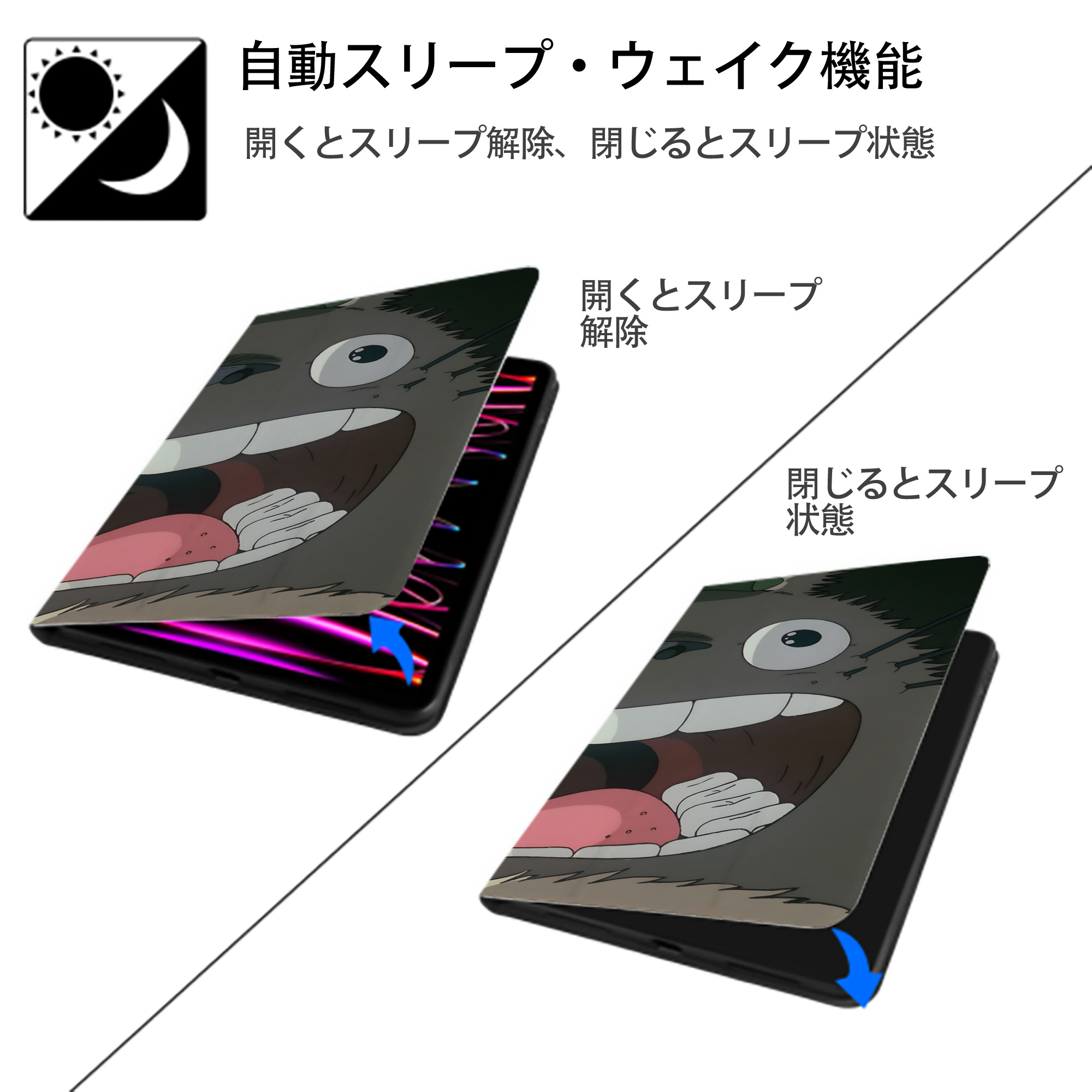 となりのトトロ 草壁メイ 草壁サツキ My Neighbor Totoro Satsuki Kusakabe Mei Kusakabe IPad ケース ブック型 PUレザー TPU 耐衝撃 軽量 薄型 ペン収納なし 全面保護 IPad 各モデル対応