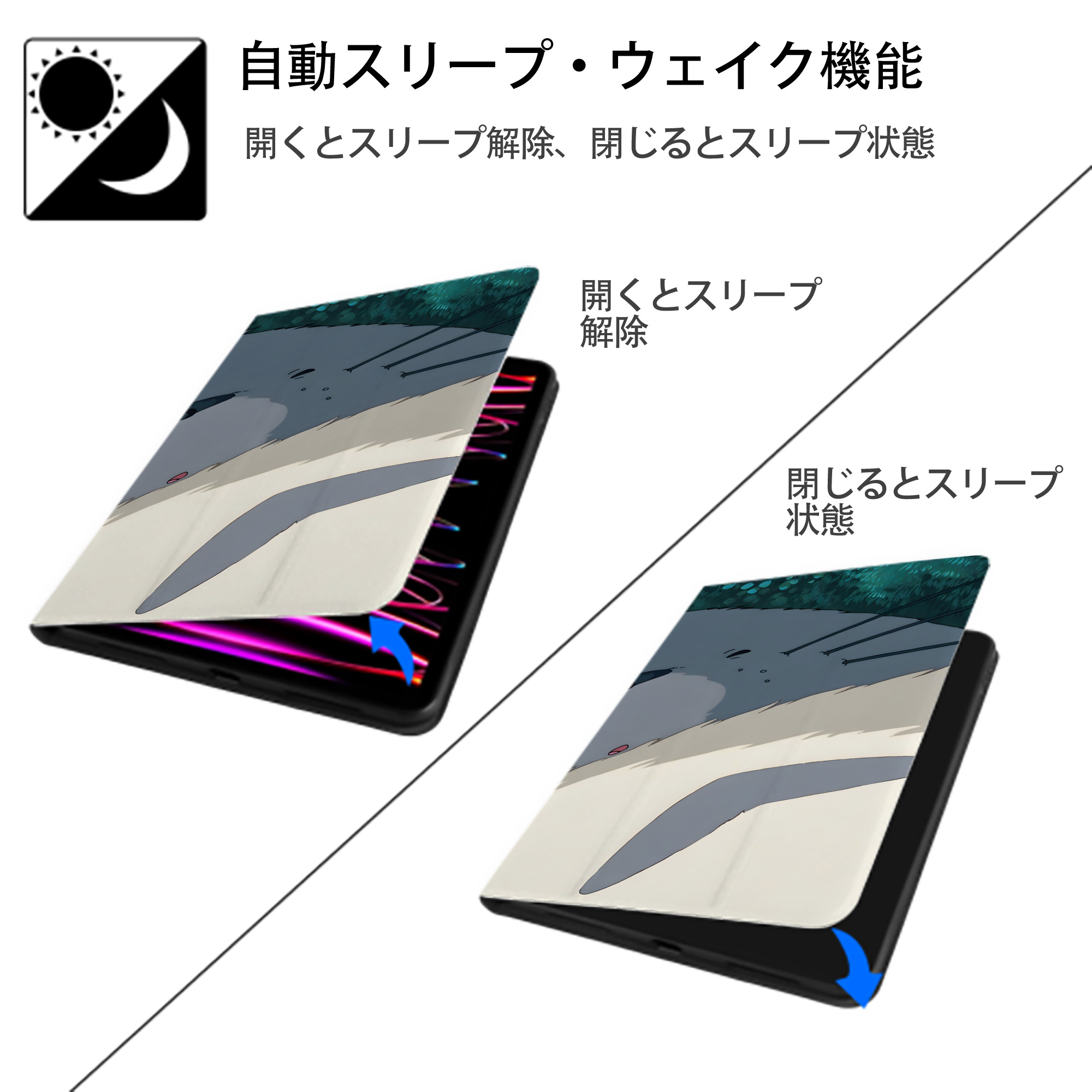 となりのトトロ 草壁メイ 草壁サツキ My Neighbor Totoro Satsuki Kusakabe Mei Kusakabe IPad ケース ブック型 PUレザー TPU 耐衝撃 軽量 薄型 ペン収納なし 全面保護 IPad 各モデル対応