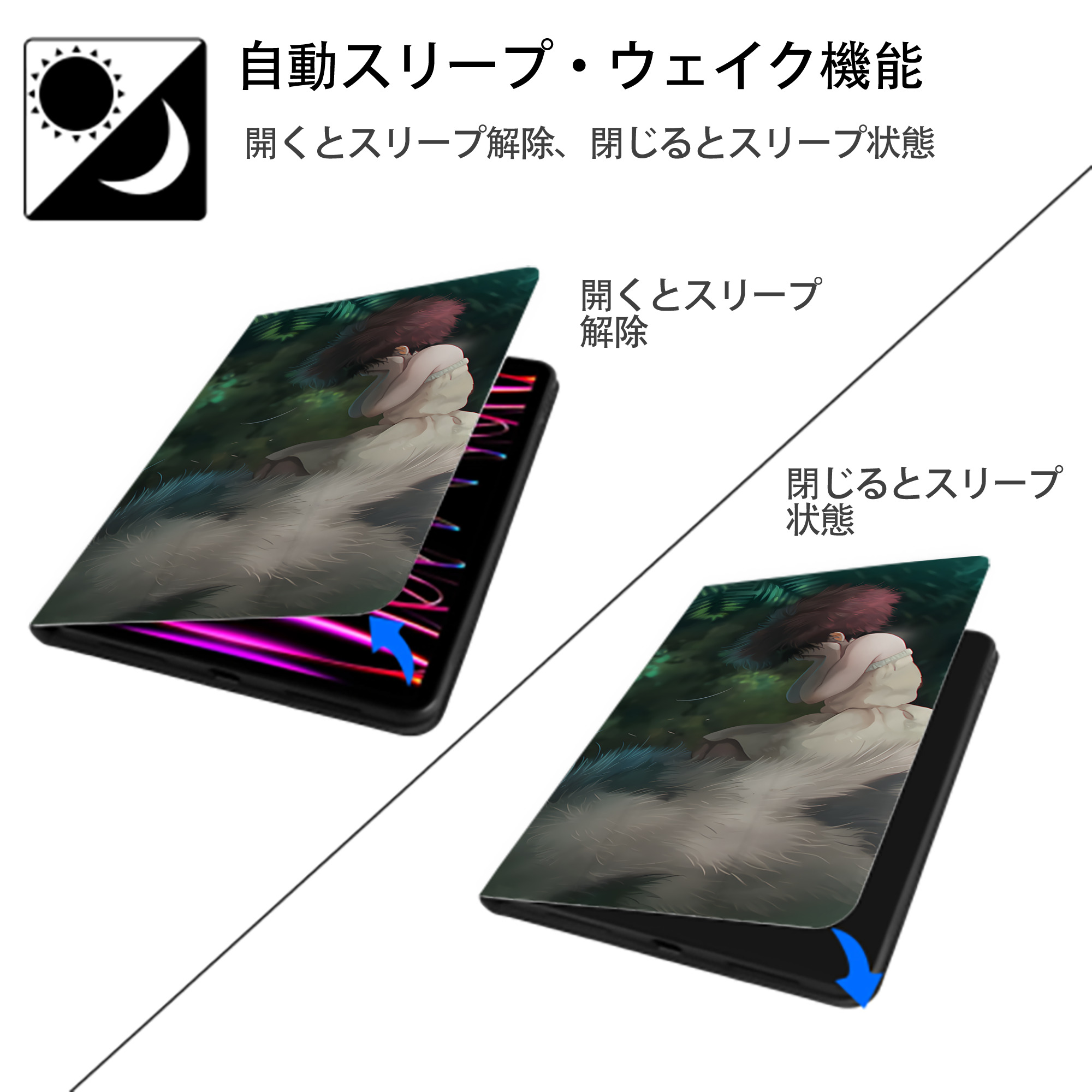 となりのトトロ 草壁メイ 草壁サツキ My Neighbor Totoro Satsuki Kusakabe Mei Kusakabe IPad ケース ブック型 PUレザー TPU 耐衝撃 軽量 薄型 ペン収納なし 全面保護 IPad 各モデル対応