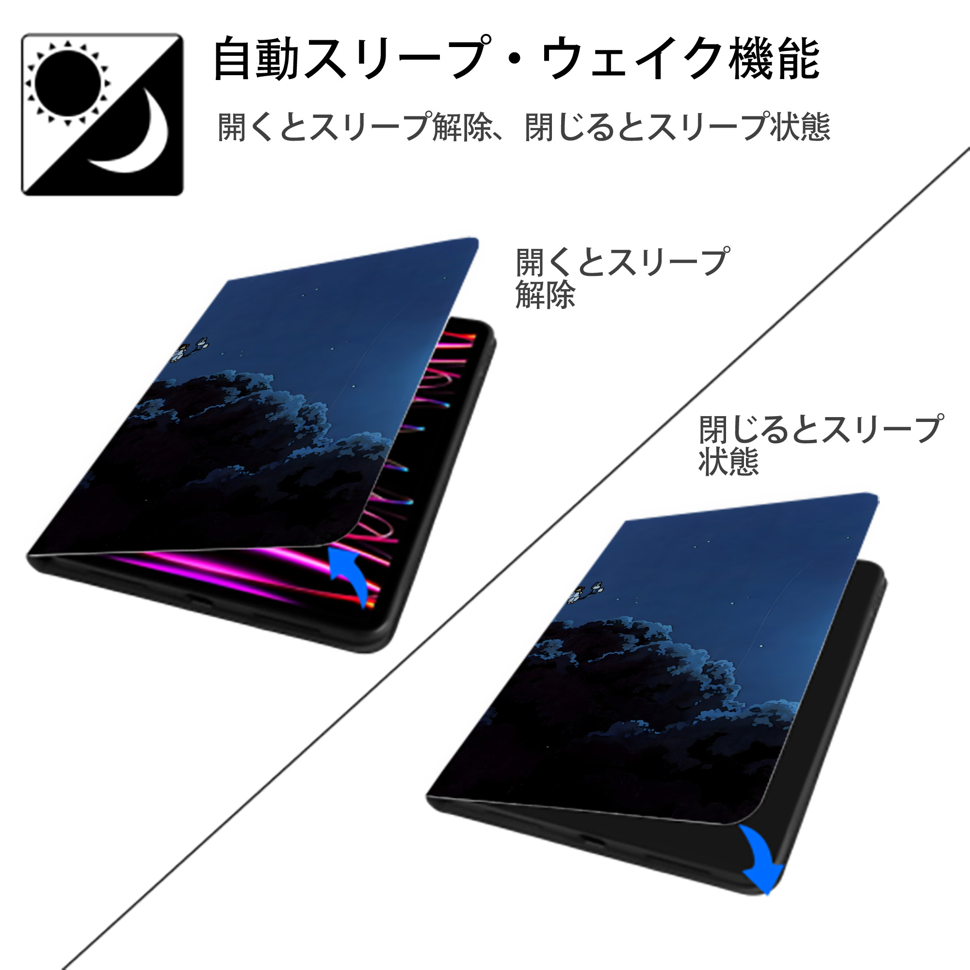となりのトトロ 草壁メイ 草壁サツキ My Neighbor Totoro Satsuki Kusakabe Mei Kusakabe IPad ケース ブック型 PUレザー TPU 耐衝撃 軽量 薄型 ペン収納なし 全面保護 IPad 各モデル対応