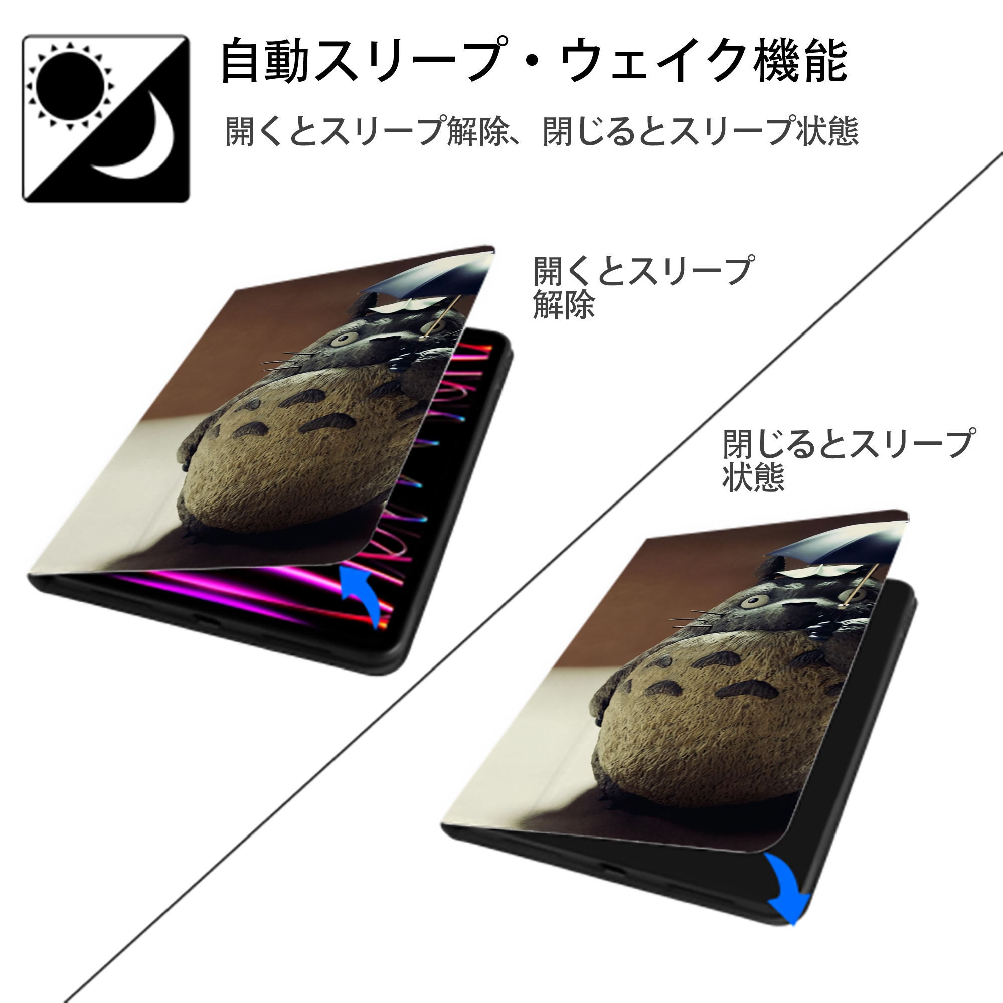 となりのトトロ 草壁メイ 草壁サツキ My Neighbor Totoro Satsuki Kusakabe Mei Kusakabe IPad ケース ブック型 PUレザー TPU 耐衝撃 軽量 薄型 ペン収納なし 全面保護 IPad 各モデル対応