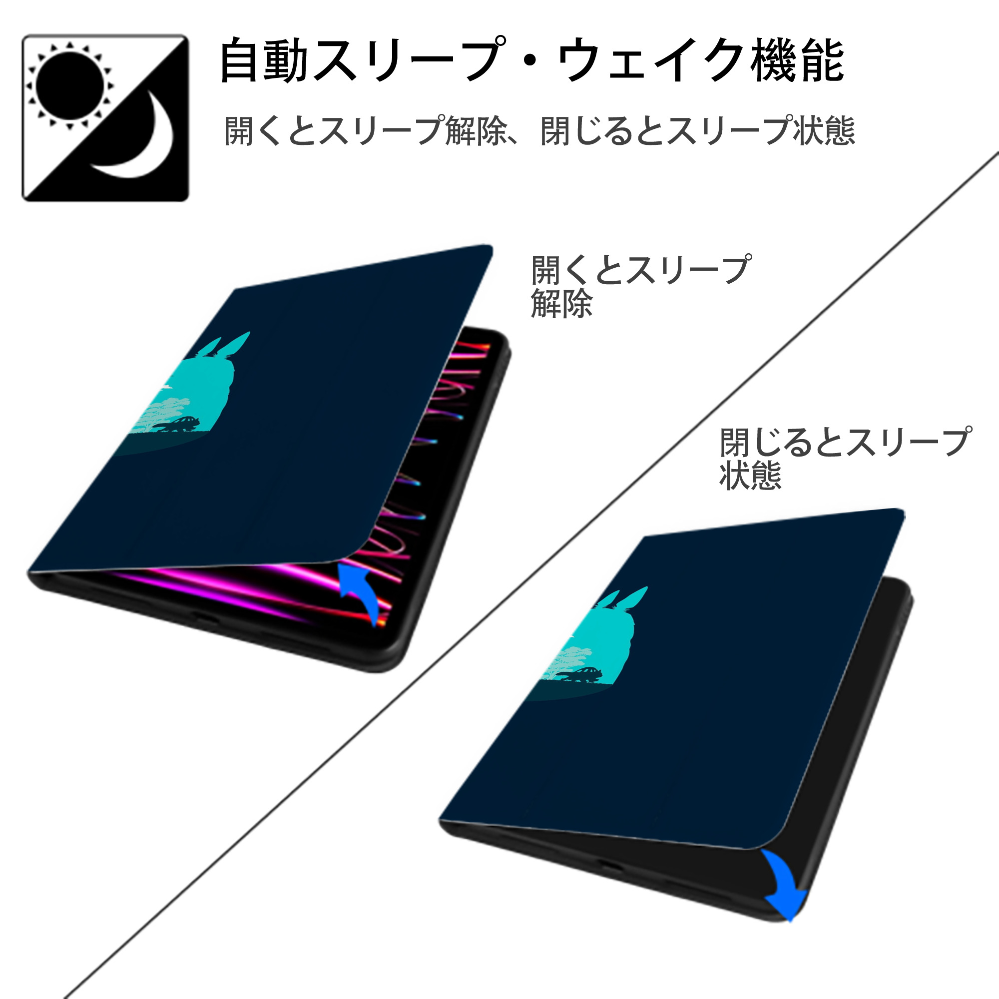 となりのトトロ 草壁メイ 草壁サツキ My Neighbor Totoro Satsuki Kusakabe Mei Kusakabe IPad ケース ブック型 PUレザー TPU 耐衝撃 軽量 薄型 ペン収納なし 全面保護 IPad 各モデル対応