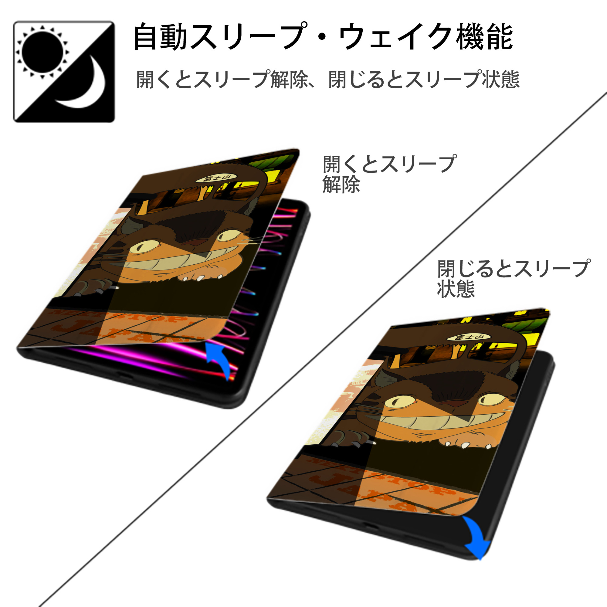 となりのトトロ 草壁メイ 草壁サツキ My Neighbor Totoro Satsuki Kusakabe Mei Kusakabe IPad ケース ブック型 PUレザー TPU 耐衝撃 軽量 薄型 ペン収納なし 全面保護 IPad 各モデル対応