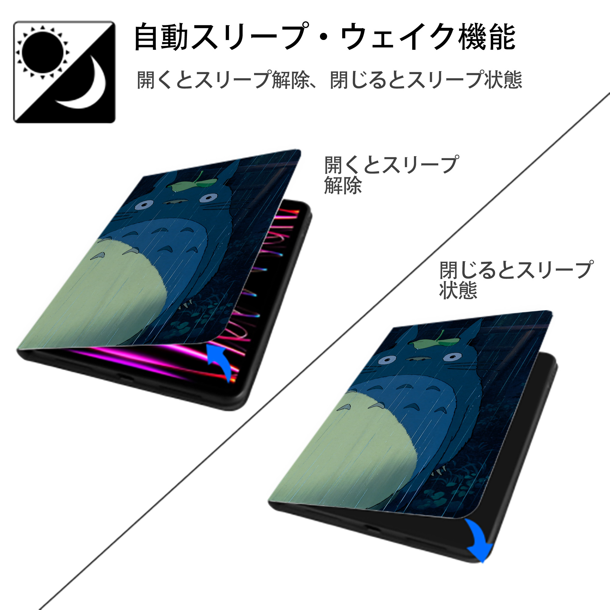 となりのトトロ 草壁メイ 草壁サツキ My Neighbor Totoro Satsuki Kusakabe Mei Kusakabe IPad ケース ブック型 PUレザー TPU 耐衝撃 軽量 薄型 ペン収納なし 全面保護 IPad 各モデル対応