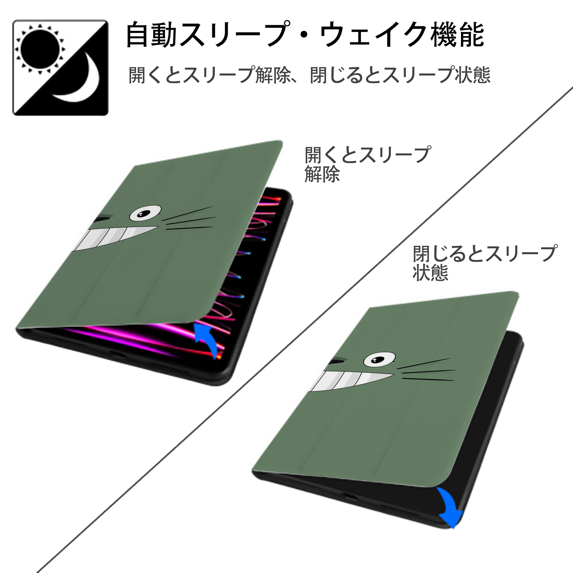 となりのトトロ 草壁メイ 草壁サツキ My Neighbor Totoro Satsuki Kusakabe Mei Kusakabe IPad ケース ブック型 PUレザー TPU 耐衝撃 軽量 薄型 ペン収納なし 全面保護 IPad 各モデル対応