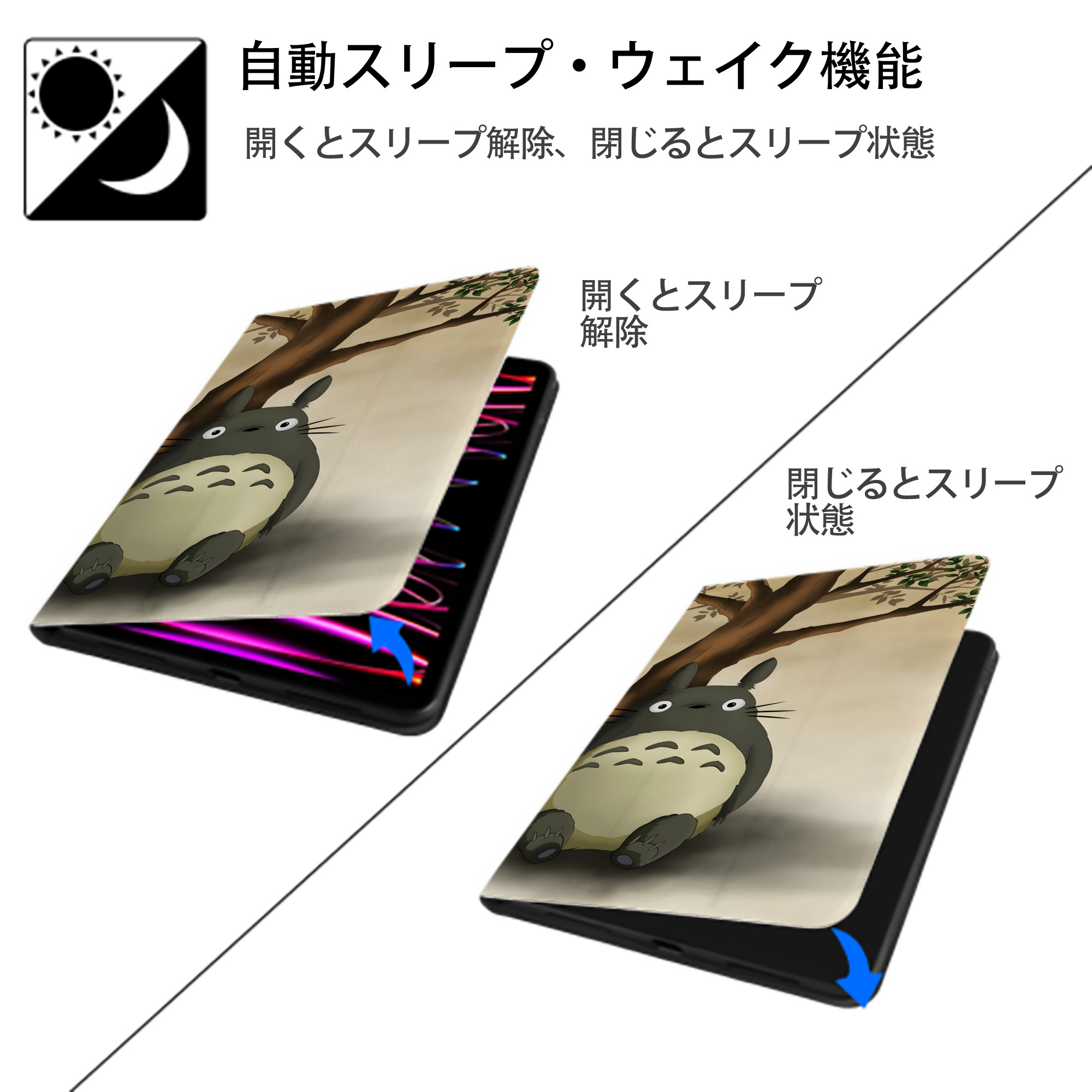 となりのトトロ 草壁メイ 草壁サツキ My Neighbor Totoro Satsuki Kusakabe Mei Kusakabe IPad ケース ブック型 PUレザー TPU 耐衝撃 軽量 薄型 ペン収納なし 全面保護 IPad 各モデル対応