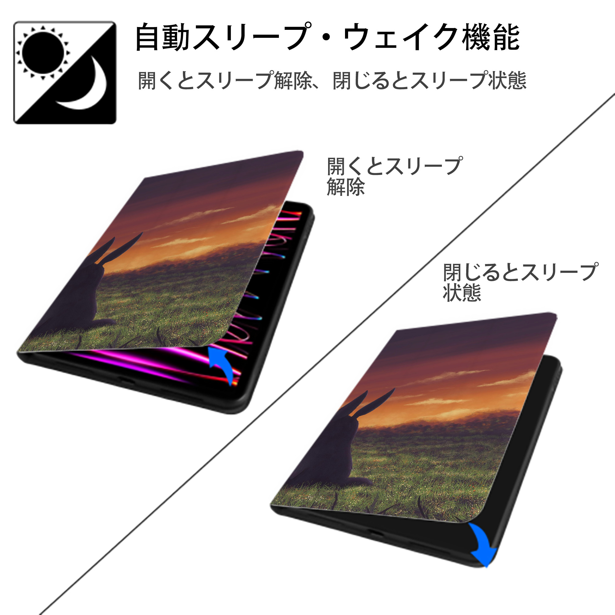 となりのトトロ 草壁メイ 草壁サツキ My Neighbor Totoro Satsuki Kusakabe Mei Kusakabe IPad ケース ブック型 PUレザー TPU 耐衝撃 軽量 薄型 ペン収納なし 全面保護 IPad 各モデル対応