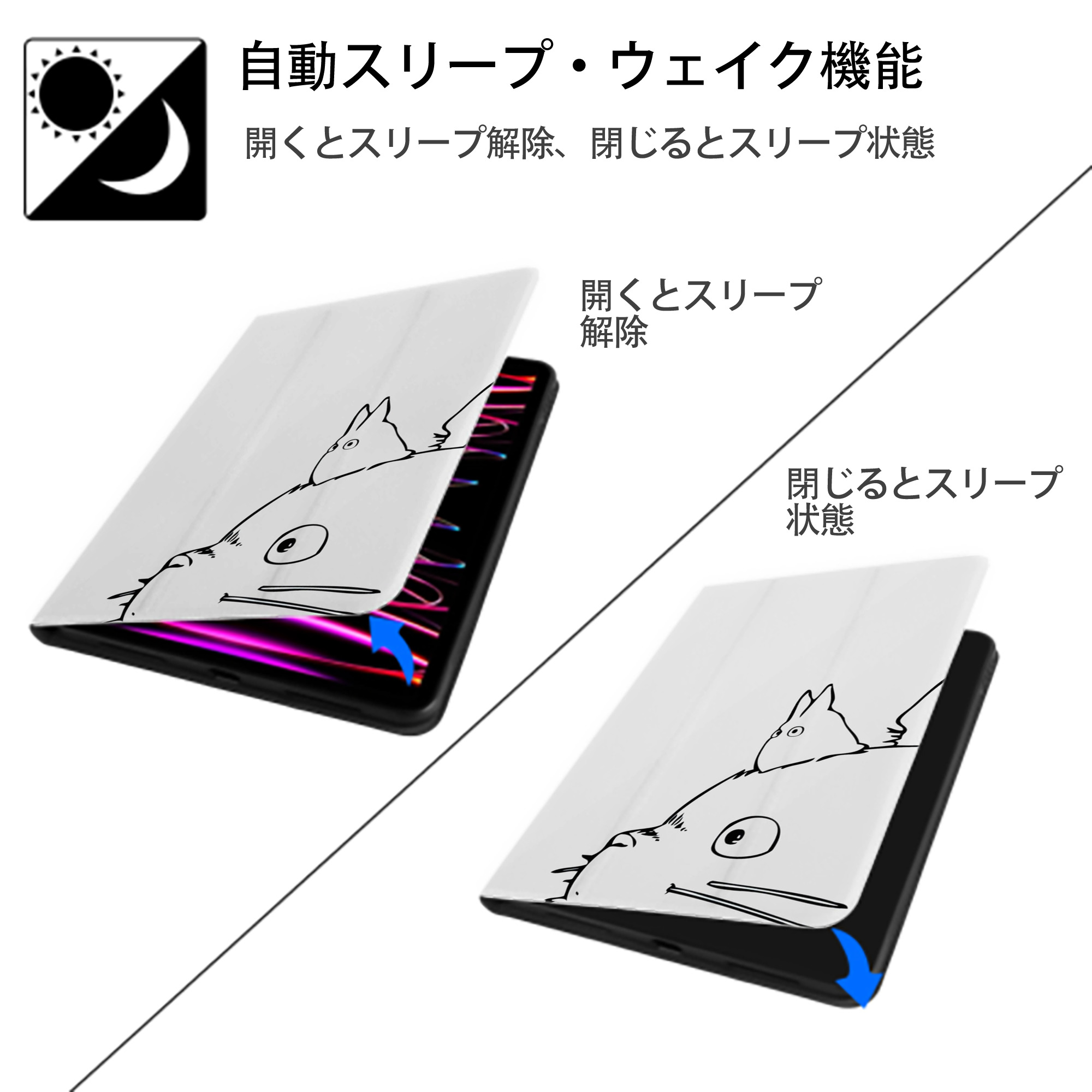 となりのトトロ 草壁メイ 草壁サツキ My Neighbor Totoro Satsuki Kusakabe Mei Kusakabe IPad ケース ブック型 PUレザー TPU 耐衝撃 軽量 薄型 ペン収納なし 全面保護 IPad 各モデル対応