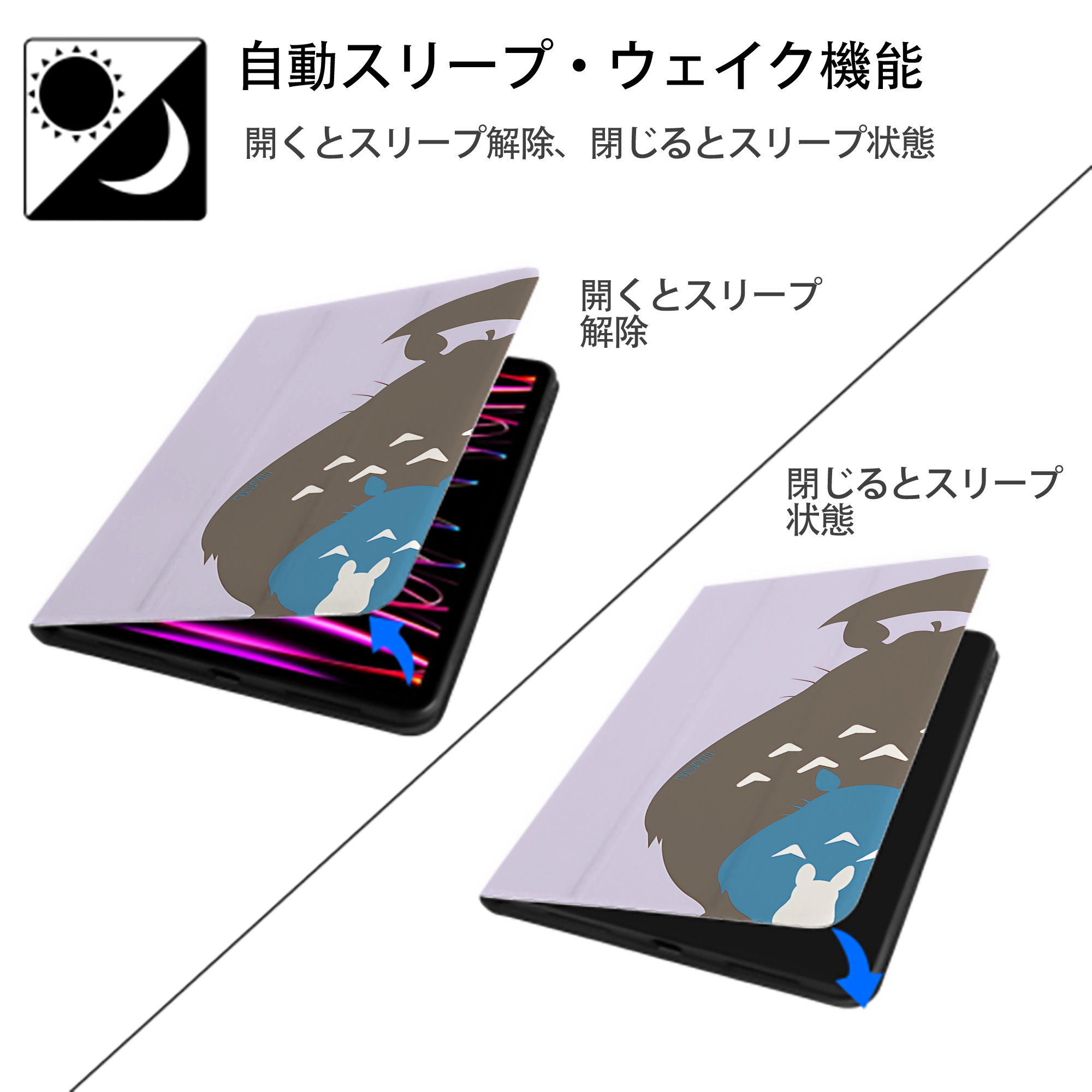 となりのトトロ 草壁メイ 草壁サツキ My Neighbor Totoro Satsuki Kusakabe Mei Kusakabe IPad ケース ブック型 PUレザー TPU 耐衝撃 軽量 薄型 ペン収納なし 全面保護 IPad 各モデル対応