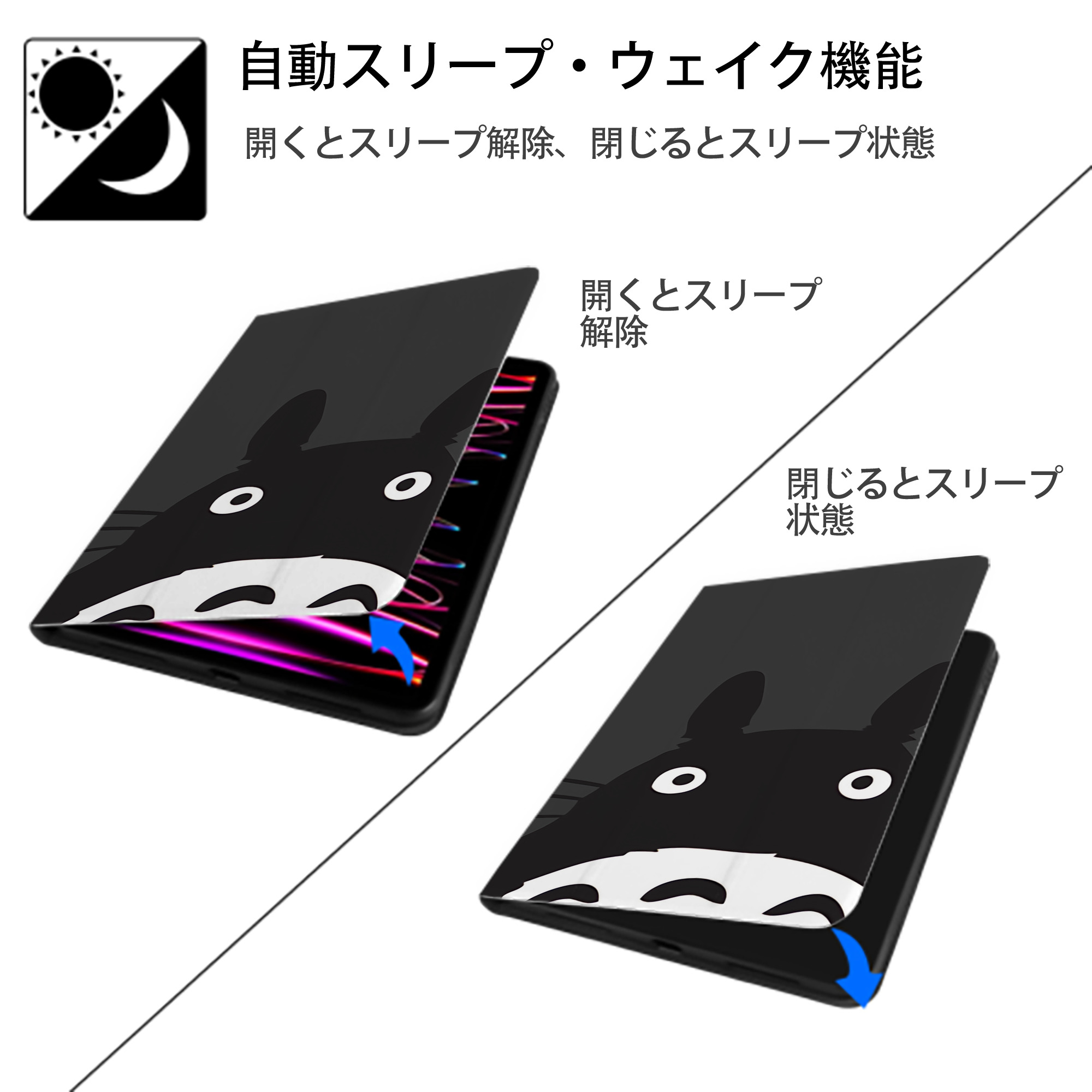 となりのトトロ 草壁メイ 草壁サツキ My Neighbor Totoro Satsuki Kusakabe Mei Kusakabe IPad ケース ブック型 PUレザー TPU 耐衝撃 軽量 薄型 ペン収納なし 全面保護 IPad 各モデル対応