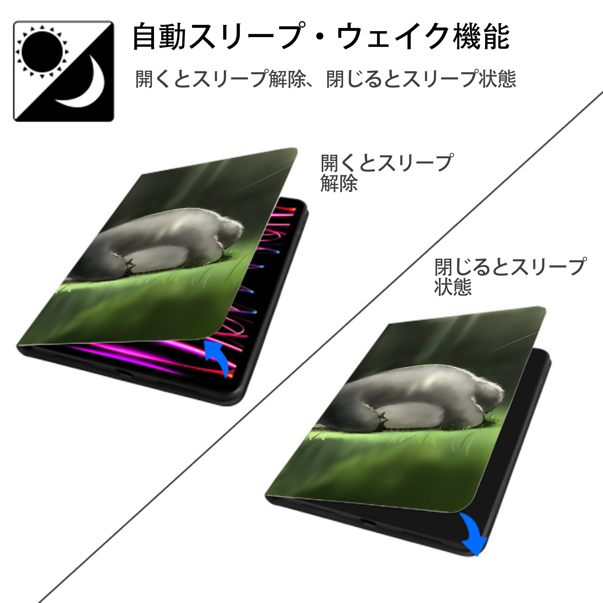 となりのトトロ 草壁メイ 草壁サツキ My Neighbor Totoro Satsuki Kusakabe Mei Kusakabe IPad ケース ブック型 PUレザー TPU 耐衝撃 軽量 薄型 ペン収納なし 全面保護 IPad 各モデル対応