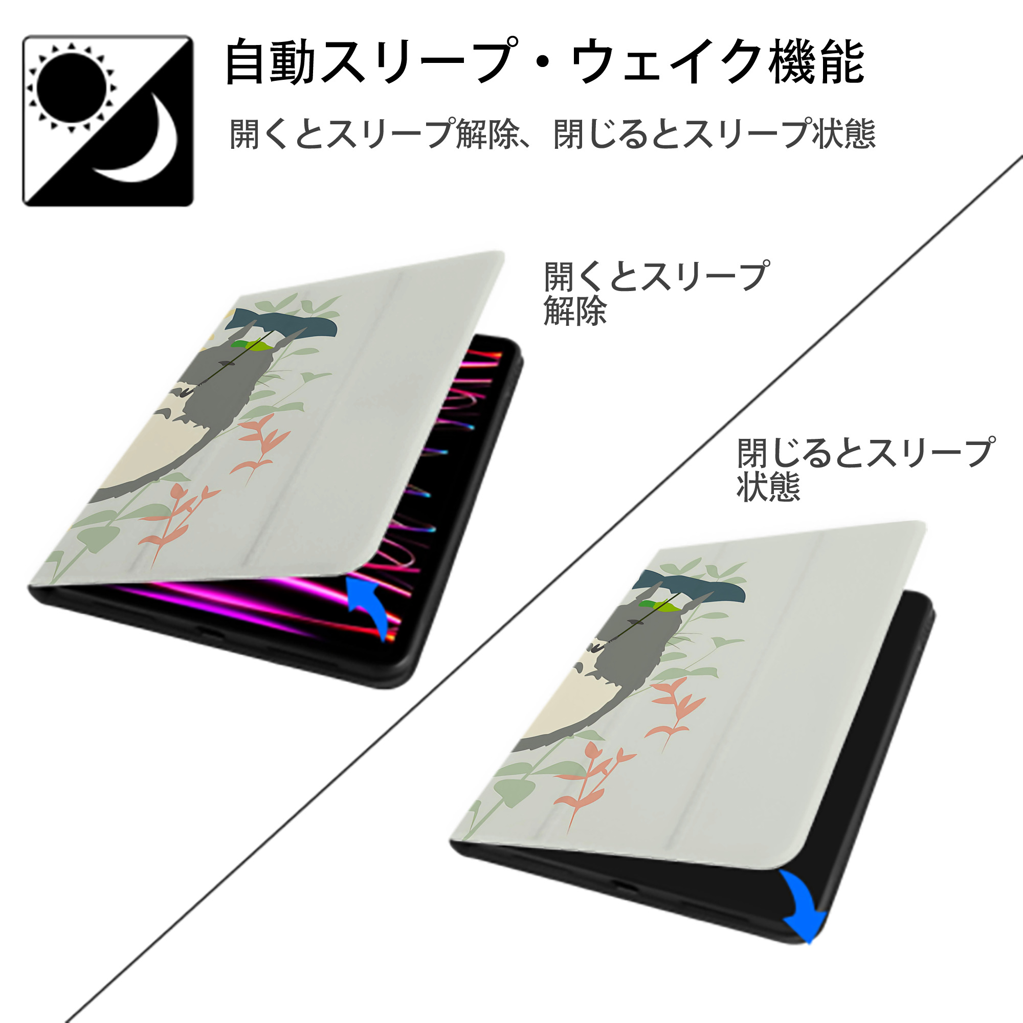 となりのトトロ 草壁メイ 草壁サツキ My Neighbor Totoro Satsuki Kusakabe Mei Kusakabe IPad ケース ブック型 PUレザー TPU 耐衝撃 軽量 薄型 ペン収納なし 全面保護 IPad 各モデル対応