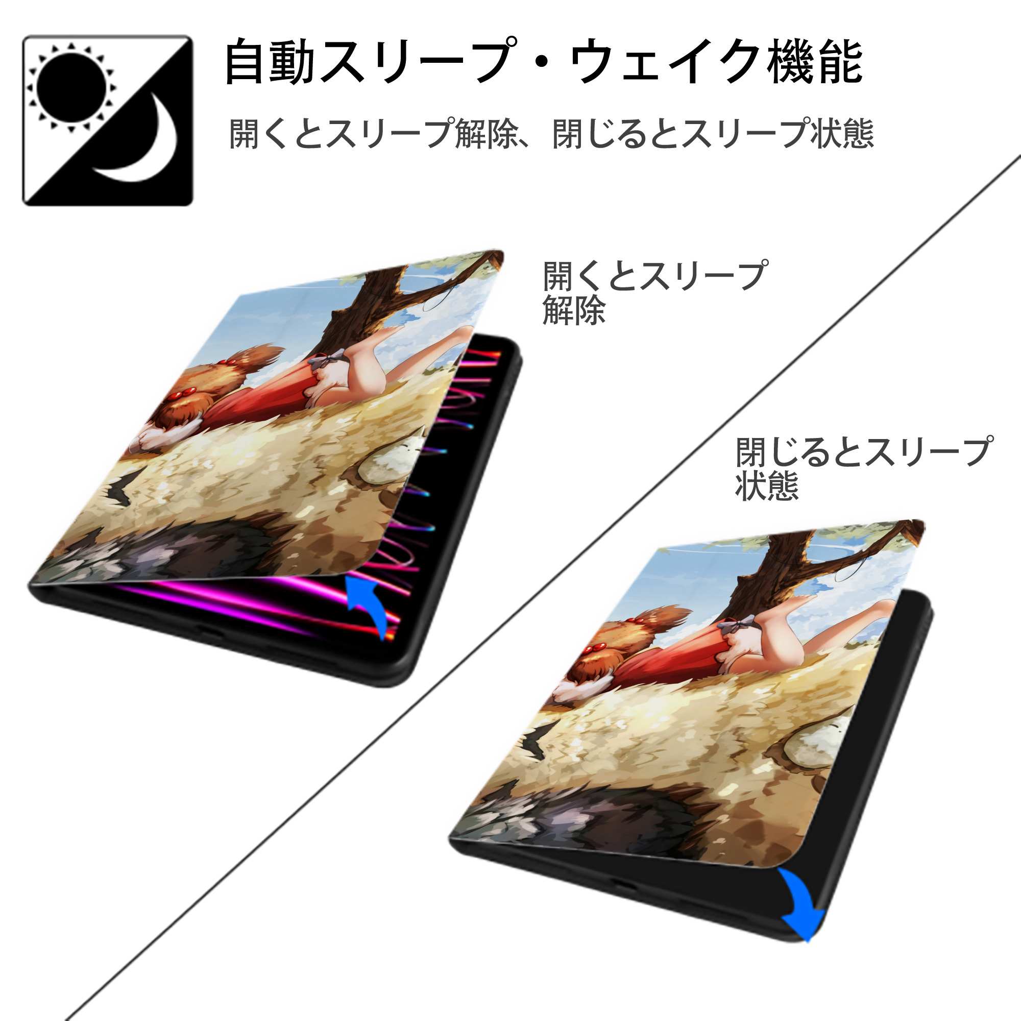 となりのトトロ 草壁メイ 草壁サツキ My Neighbor Totoro Satsuki Kusakabe Mei Kusakabe IPad ケース ブック型 PUレザー TPU 耐衝撃 軽量 薄型 ペン収納なし 全面保護 IPad 各モデル対応