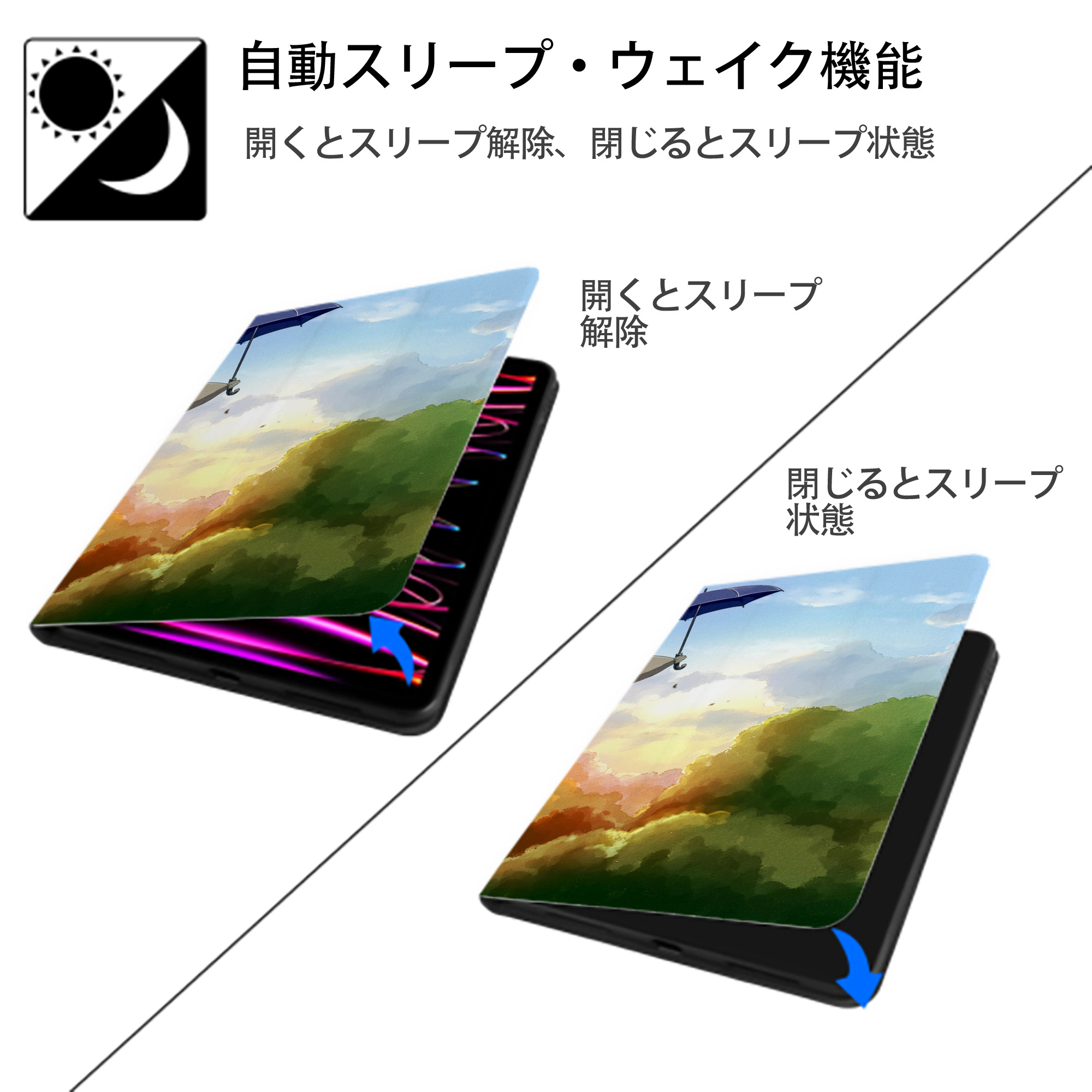 となりのトトロ 草壁メイ 草壁サツキ My Neighbor Totoro Satsuki Kusakabe Mei Kusakabe IPad ケース ブック型 PUレザー TPU 耐衝撃 軽量 薄型 ペン収納なし 全面保護 IPad 各モデル対応