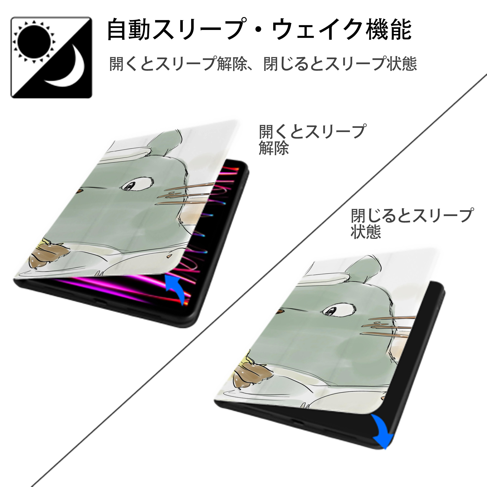 となりのトトロ 草壁メイ 草壁サツキ My Neighbor Totoro Satsuki Kusakabe Mei Kusakabe IPad ケース ブック型 PUレザー TPU 耐衝撃 軽量 薄型 ペン収納なし 全面保護 IPad 各モデル対応