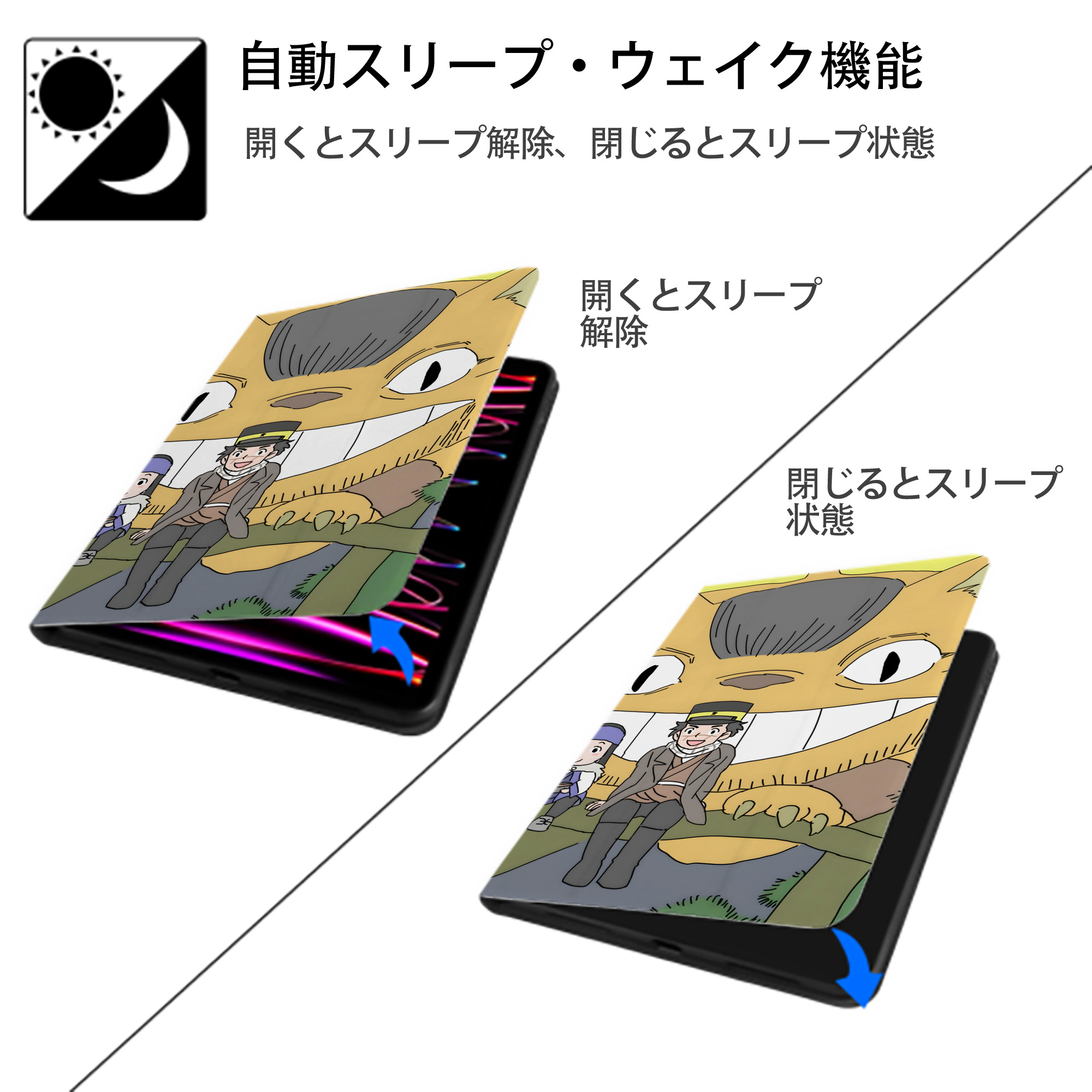 となりのトトロ 草壁メイ 草壁サツキ My Neighbor Totoro Satsuki Kusakabe Mei Kusakabe IPad ケース ブック型 PUレザー TPU 耐衝撃 軽量 薄型 ペン収納なし 全面保護 IPad 各モデル対応