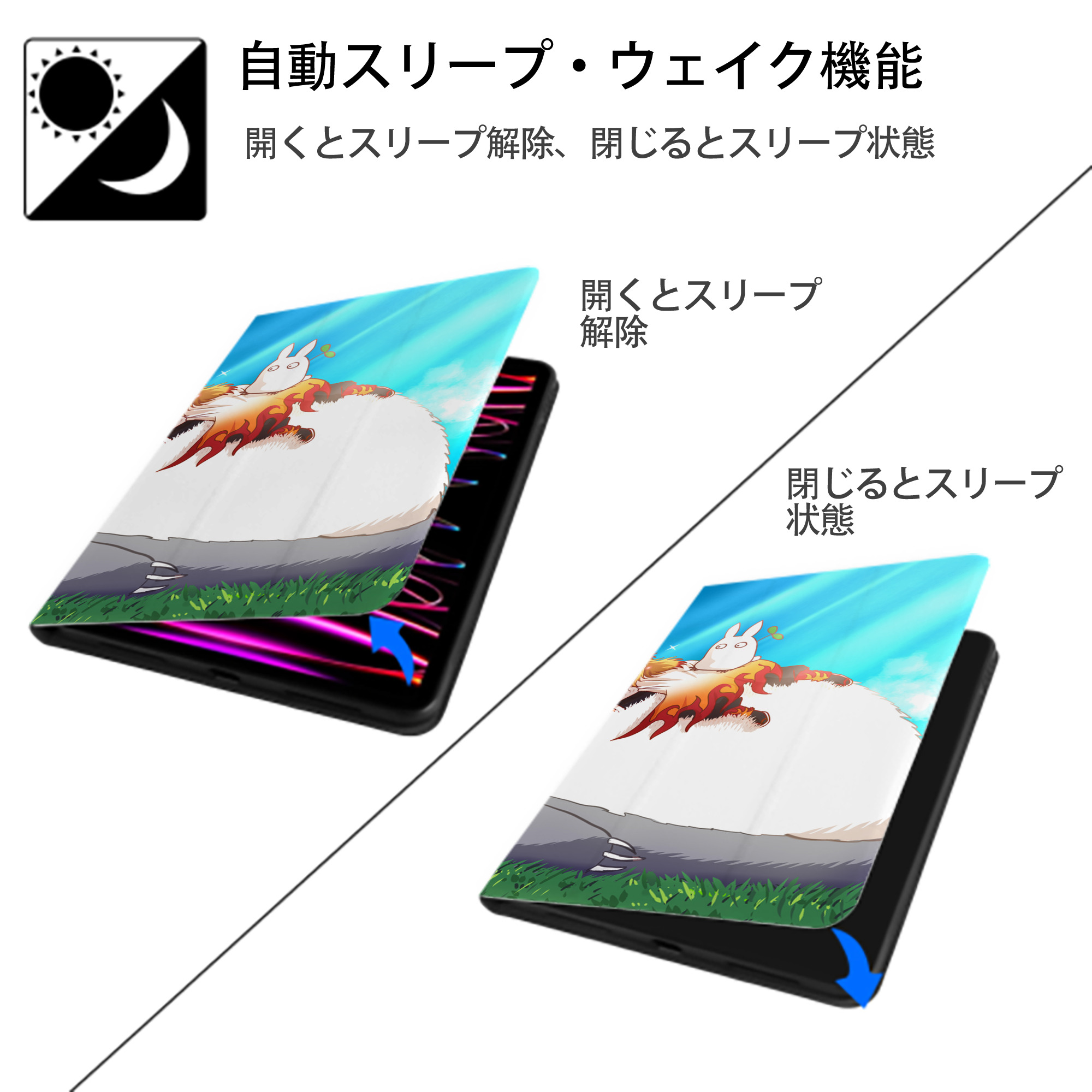 となりのトトロ 草壁メイ 草壁サツキ My Neighbor Totoro Satsuki Kusakabe Mei Kusakabe IPad ケース ブック型 PUレザー TPU 耐衝撃 軽量 薄型 ペン収納なし 全面保護 IPad 各モデル対応