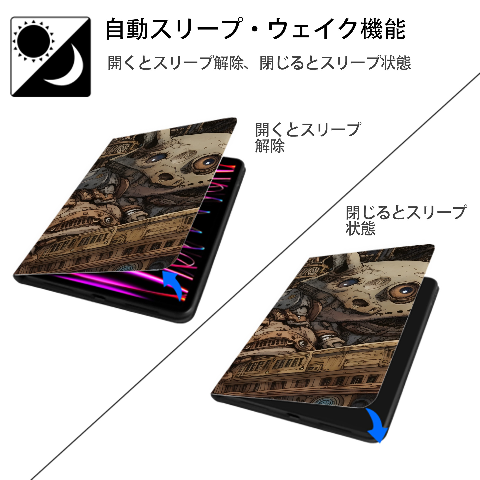 となりのトトロ 草壁メイ 草壁サツキ My Neighbor Totoro Satsuki Kusakabe Mei Kusakabe IPad ケース ブック型 PUレザー TPU 耐衝撃 軽量 薄型 ペン収納なし 全面保護 IPad 各モデル対応