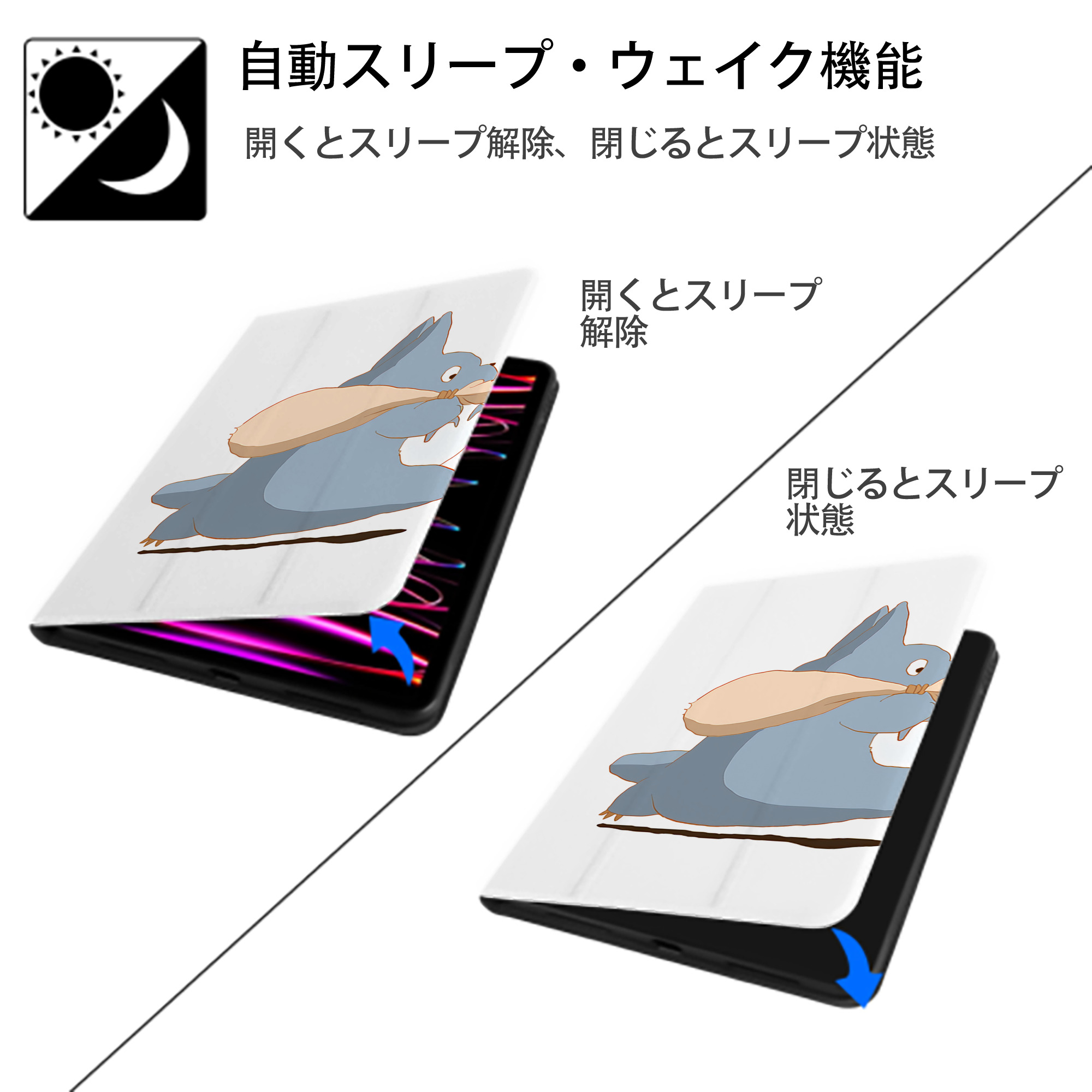 となりのトトロ 草壁メイ 草壁サツキ My Neighbor Totoro Satsuki Kusakabe Mei Kusakabe IPad ケース ブック型 PUレザー TPU 耐衝撃 軽量 薄型 ペン収納なし 全面保護 IPad 各モデル対応