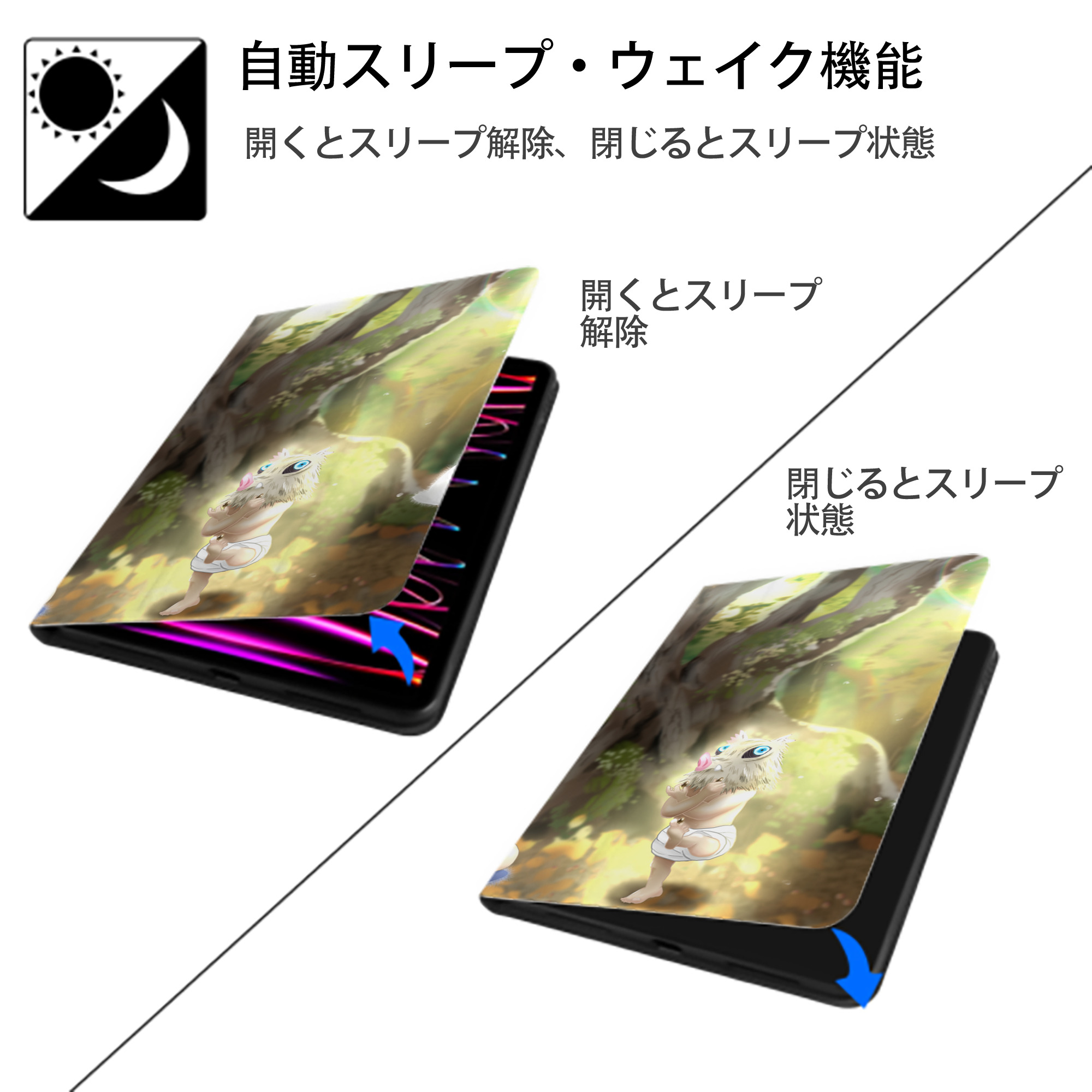 となりのトトロ 草壁メイ 草壁サツキ My Neighbor Totoro Satsuki Kusakabe Mei Kusakabe IPad ケース ブック型 PUレザー TPU 耐衝撃 軽量 薄型 ペン収納なし 全面保護 IPad 各モデル対応