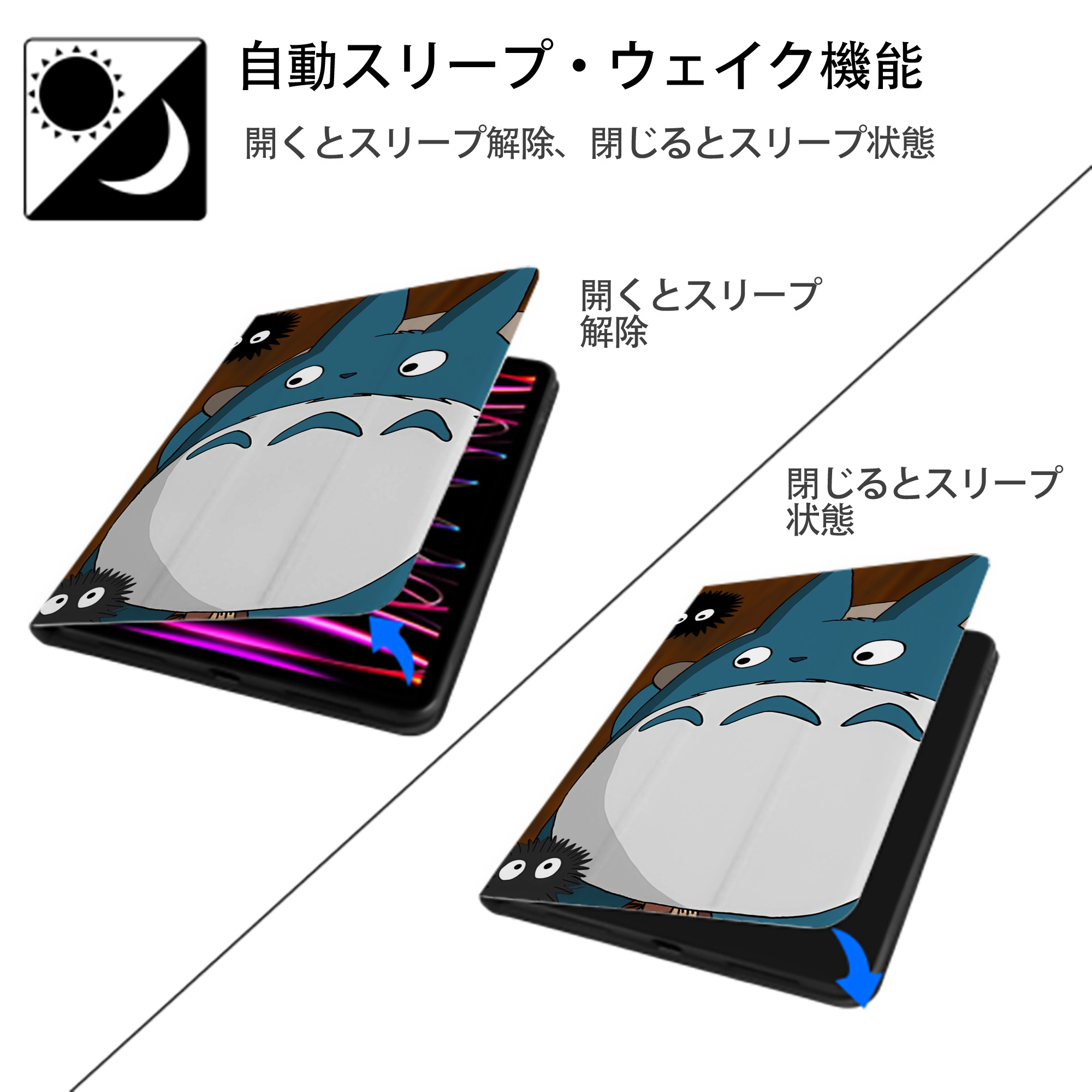 となりのトトロ 草壁メイ 草壁サツキ My Neighbor Totoro Satsuki Kusakabe Mei Kusakabe IPad ケース ブック型 PUレザー TPU 耐衝撃 軽量 薄型 ペン収納なし 全面保護 IPad 各モデル対応