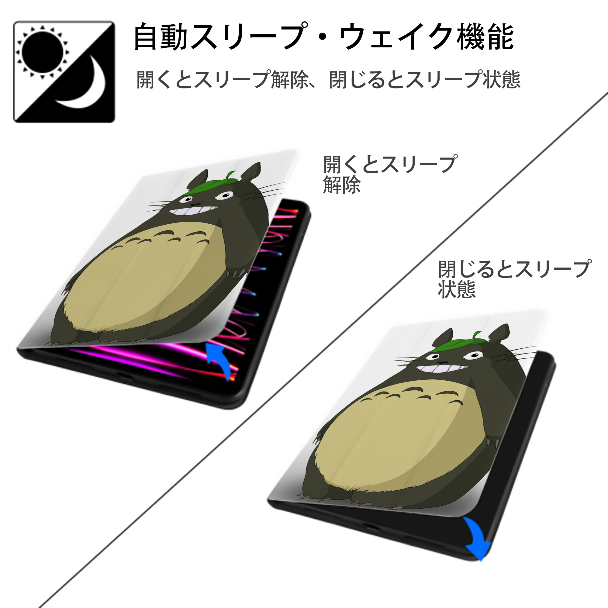 となりのトトロ 草壁メイ 草壁サツキ My Neighbor Totoro Satsuki Kusakabe Mei Kusakabe IPad ケース ブック型 PUレザー TPU 耐衝撃 軽量 薄型 ペン収納なし 全面保護 IPad 各モデル対応