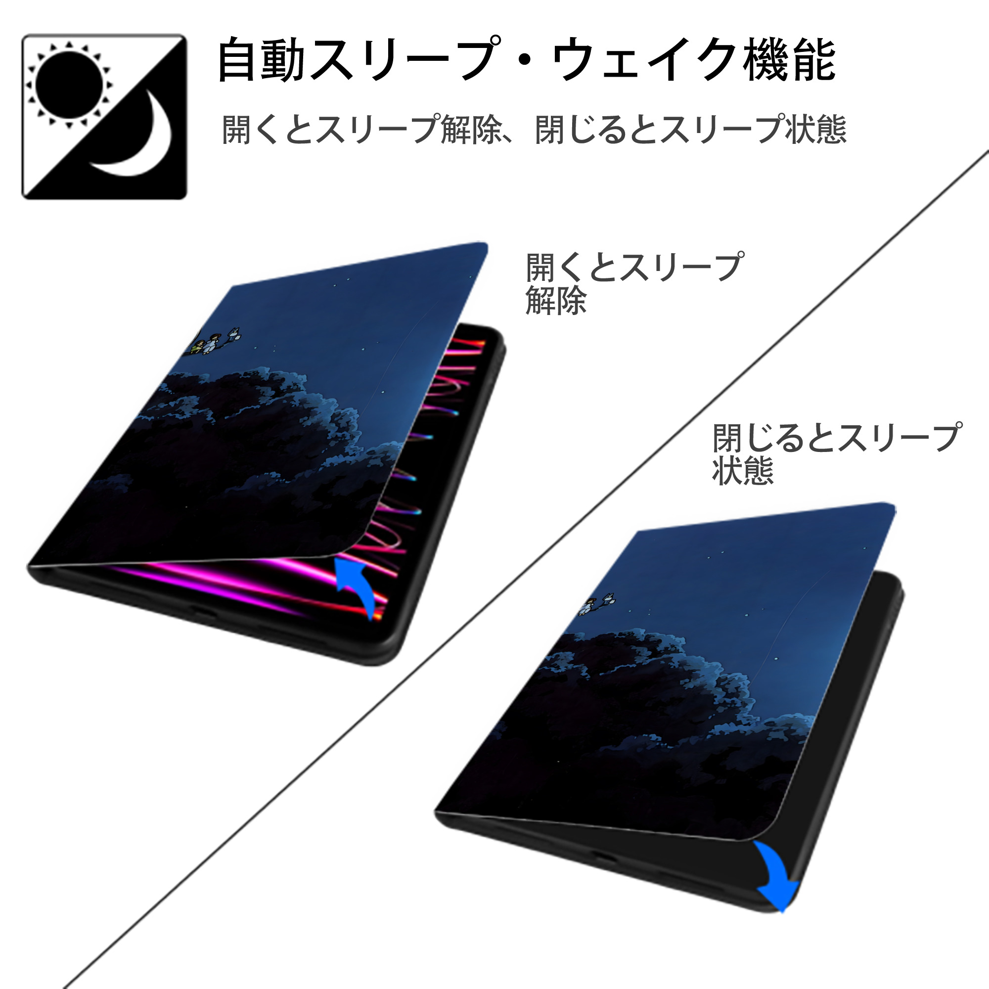 となりのトトロ 草壁メイ 草壁サツキ My Neighbor Totoro Satsuki Kusakabe Mei Kusakabe IPadケース ペンホルダー付き ブックスタイルデザイン