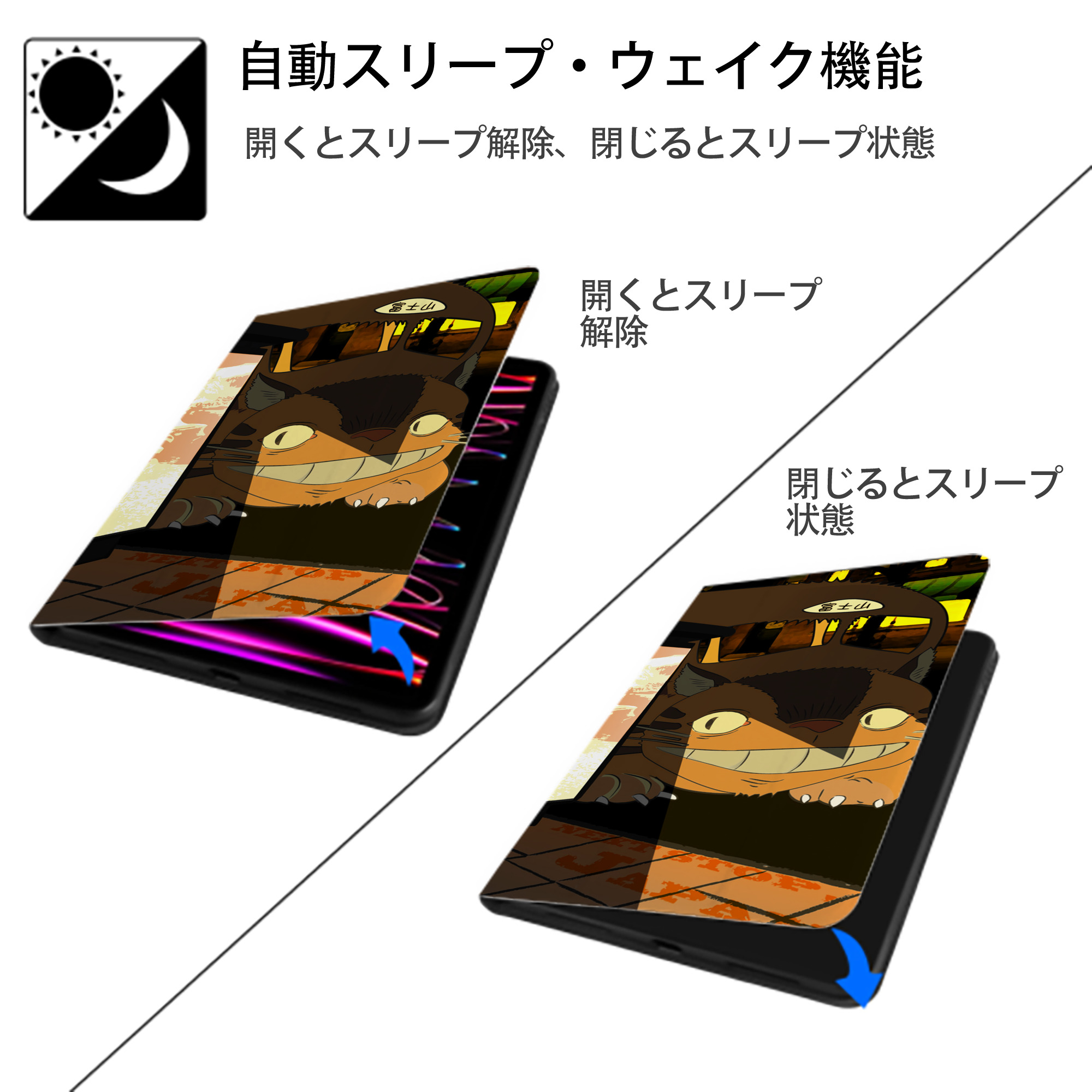 となりのトトロ 草壁メイ 草壁サツキ My Neighbor Totoro Satsuki Kusakabe Mei Kusakabe IPadケース ペンホルダー付き ブックスタイルデザイン