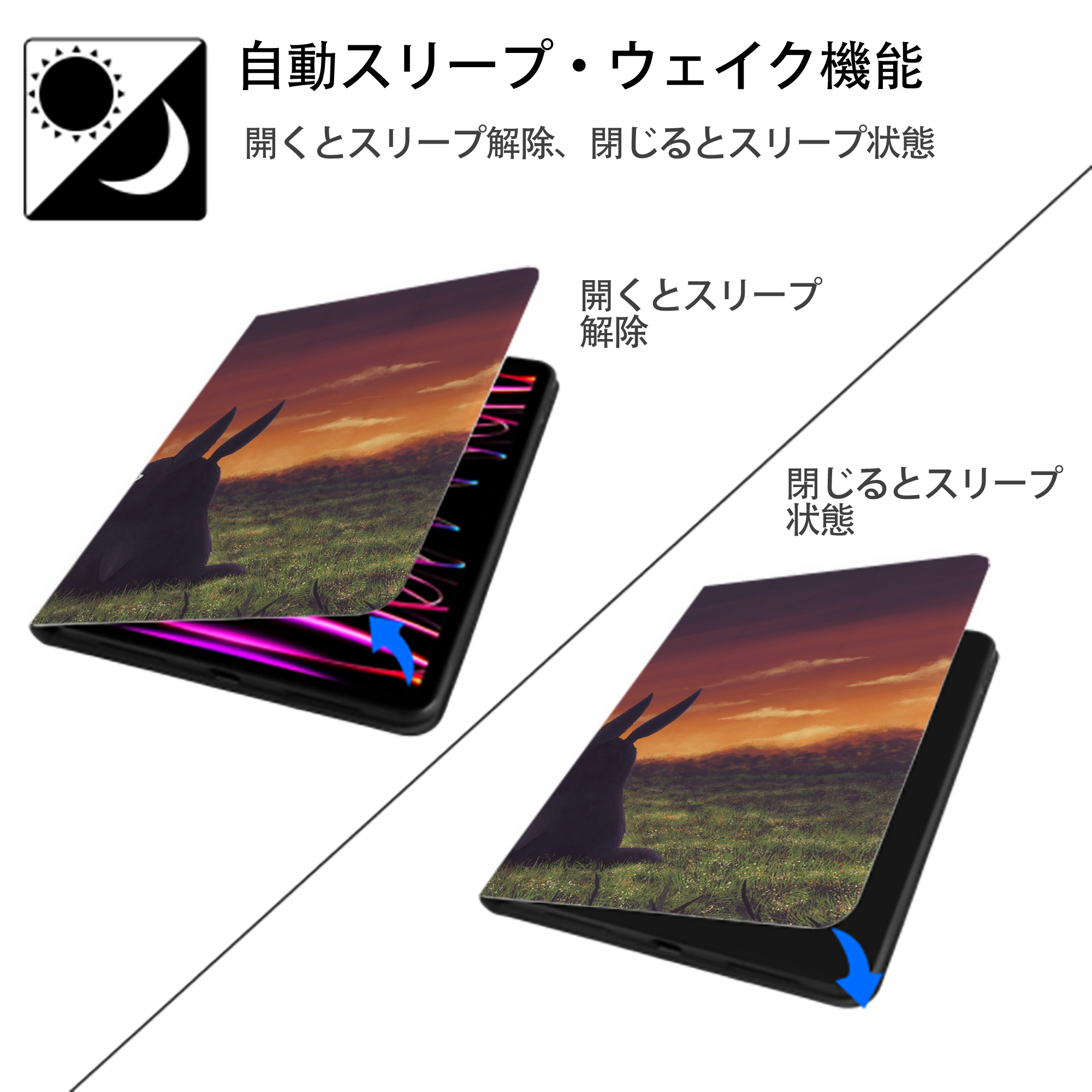 となりのトトロ 草壁メイ 草壁サツキ My Neighbor Totoro Satsuki Kusakabe Mei Kusakabe IPadケース ペンホルダー付き ブックスタイルデザイン