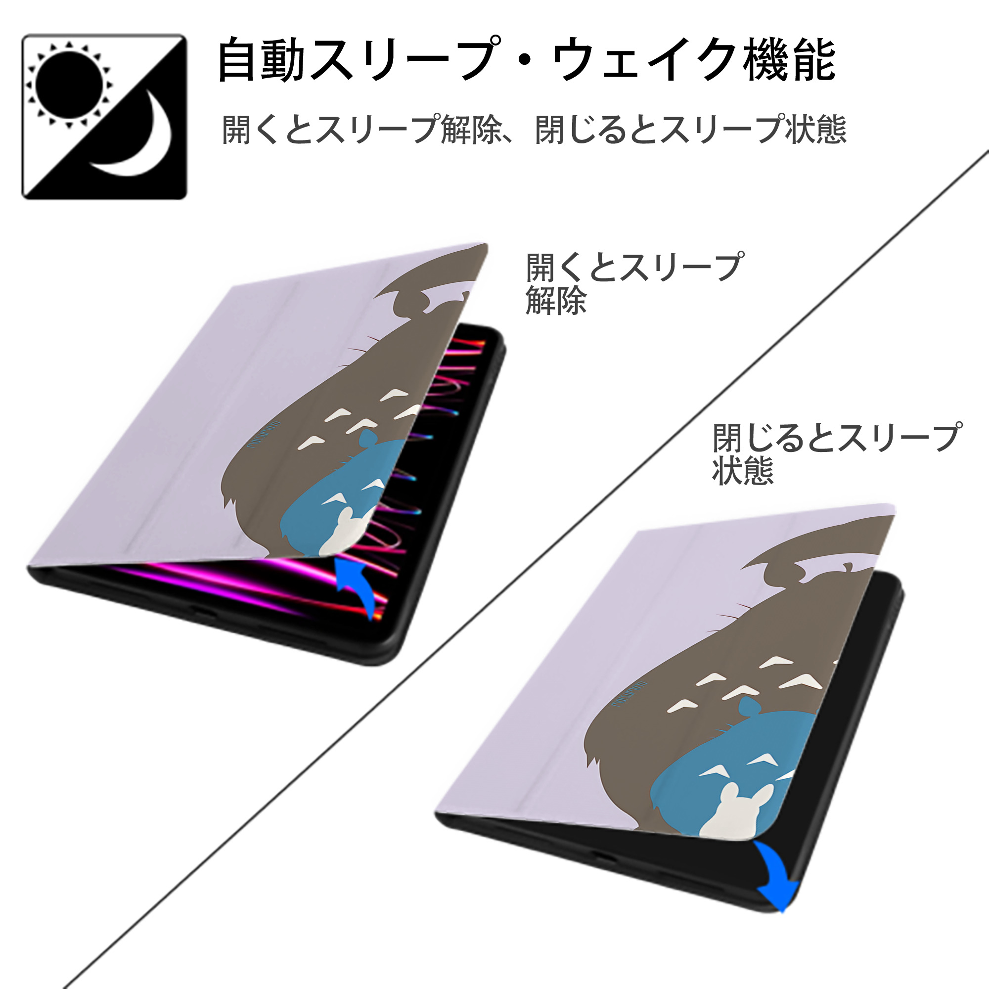 となりのトトロ 草壁メイ 草壁サツキ My Neighbor Totoro Satsuki Kusakabe Mei Kusakabe IPadケース ペンホルダー付き ブックスタイルデザイン