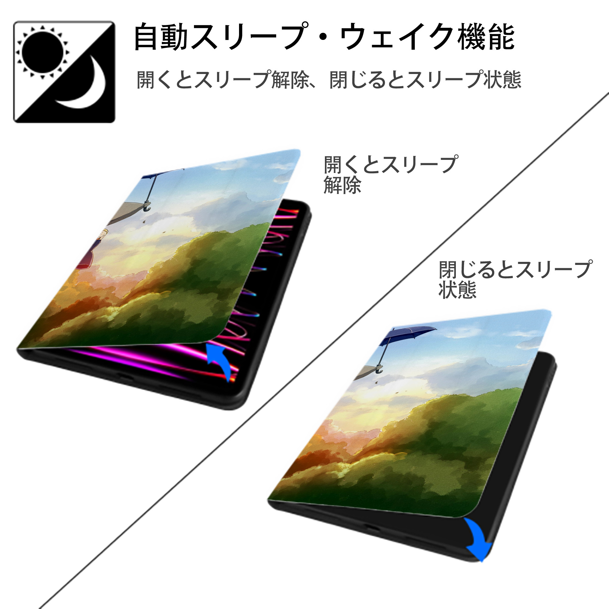 となりのトトロ 草壁メイ 草壁サツキ My Neighbor Totoro Satsuki Kusakabe Mei Kusakabe IPadケース ペンホルダー付き ブックスタイルデザイン