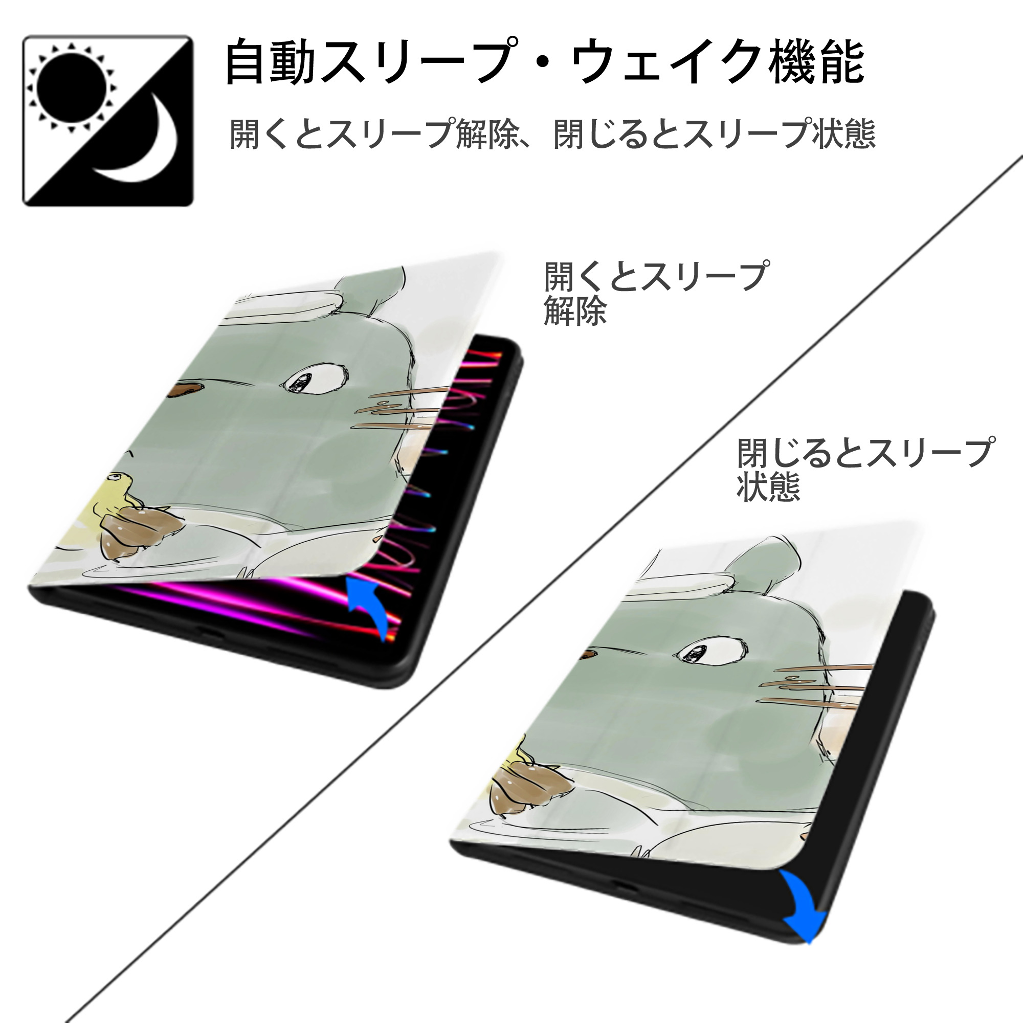となりのトトロ 草壁メイ 草壁サツキ My Neighbor Totoro Satsuki Kusakabe Mei Kusakabe IPadケース ペンホルダー付き ブックスタイルデザイン