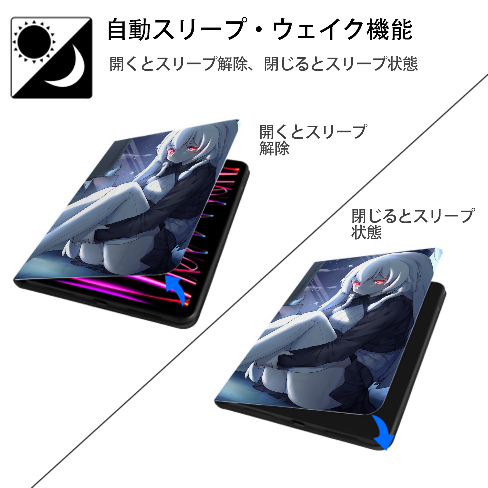 となりのトトロ 草壁メイ 草壁サツキ My Neighbor Totoro Satsuki Kusakabe Mei Kusakabe IPadケース ペンホルダー付き ブックスタイルデザイン