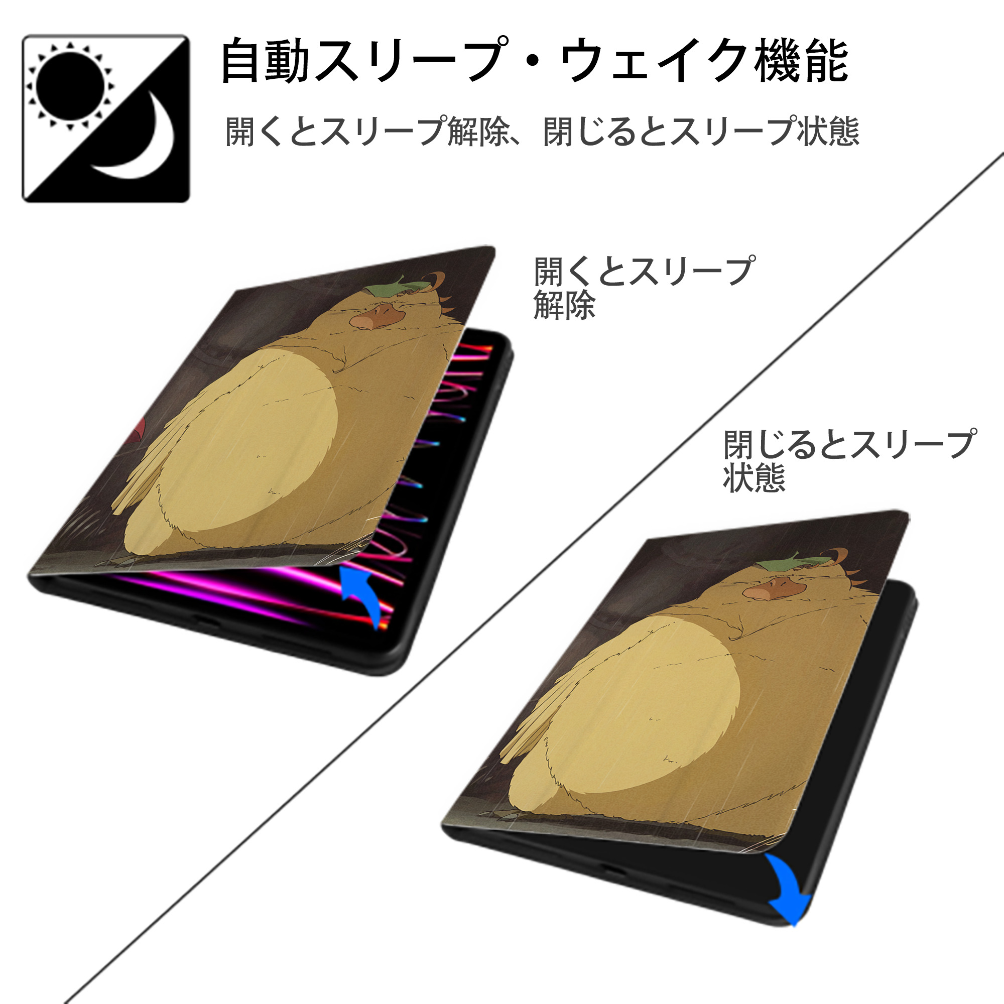 となりのトトロ 草壁メイ 草壁サツキ My Neighbor Totoro Satsuki Kusakabe Mei Kusakabe IPadケース ペンホルダー付き ブックスタイルデザイン