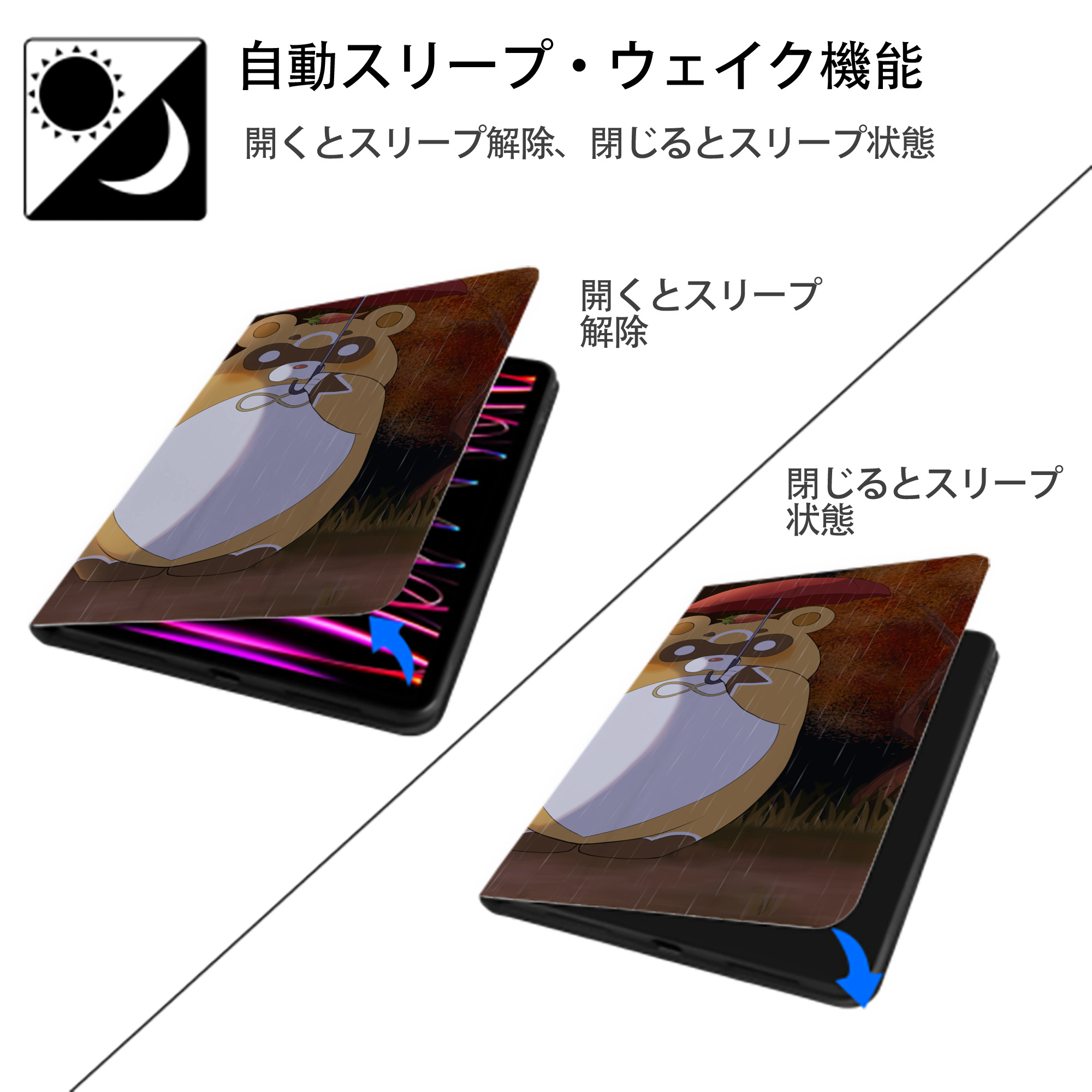 となりのトトロ 草壁メイ 草壁サツキ My Neighbor Totoro Satsuki Kusakabe Mei Kusakabe IPadケース ペンホルダー付き ブックスタイルデザイン